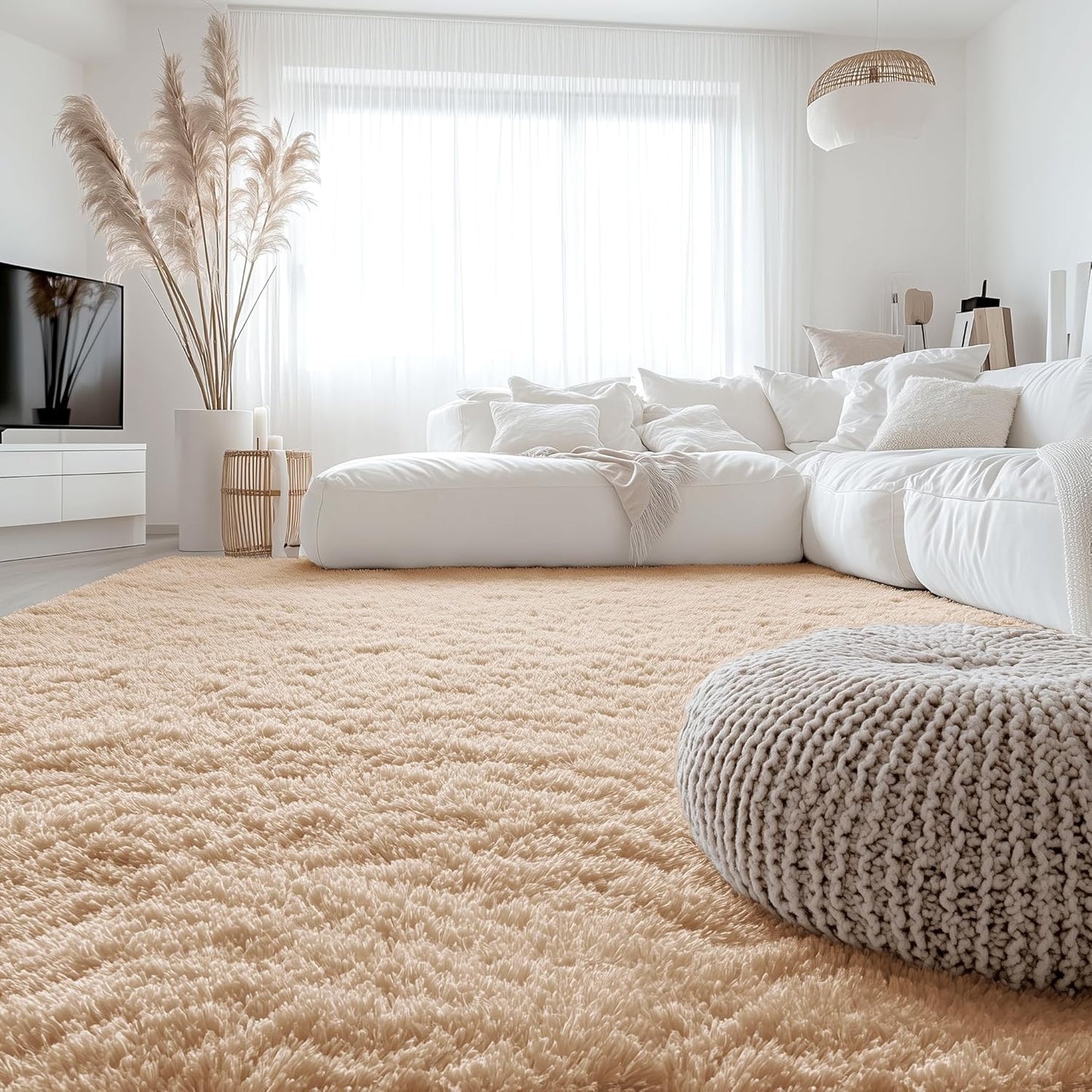 OLANLY Large Area Rug - Soft Fluffy Shaggy Carpet for Living Room & Bedroom | 6x9 ft, Beige
