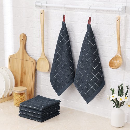 Homaxy 100% Cotton Terry Kitchen Dish Cloths, Ultra Soft and Absorbent Dish Towels for Kitchen, Suitable for Drying and Washing Dishes, 6 Pack, 12 x 12 Inches, Dark Grey