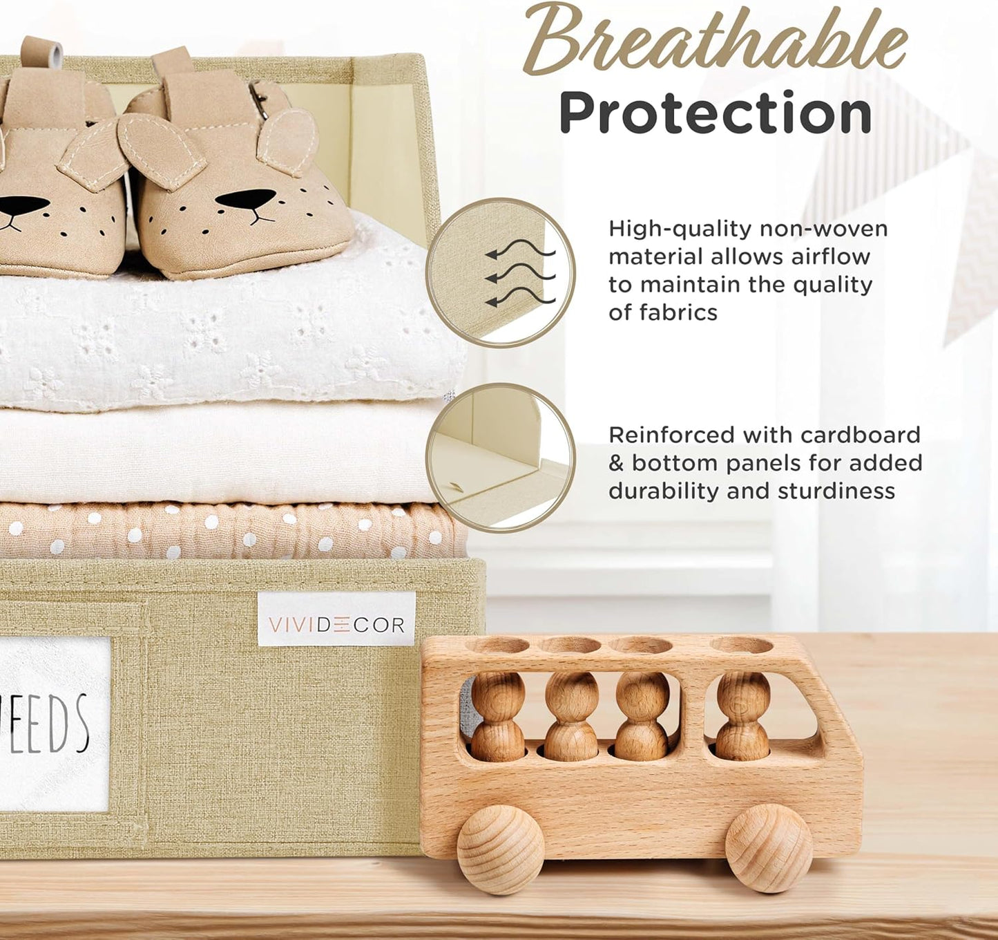 VIVIDECOR Trapezoid Storage Bins - 3-Pack Foldable Fabric Organizers for Closet & Shelf (Beige)
