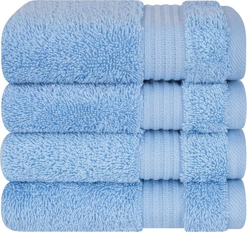Cotton Paradise 100% Cotton Turkish Washcloth Set - Soft Absorbent 4-Piece Towels in Sky Blue