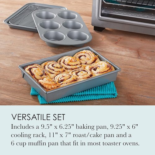 Chicago Metallic Non-Stick Toaster Oven Set - 4-Piece Bakeware Essentials for Perfect Cooking