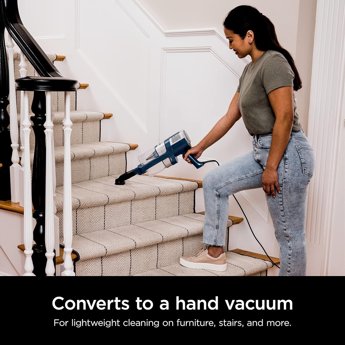 Shark HZ3002 Stratos Ultralight Corded Stick Vacuum - DuoClean PowerFins & Self-Cleaning Brushroll, Navy