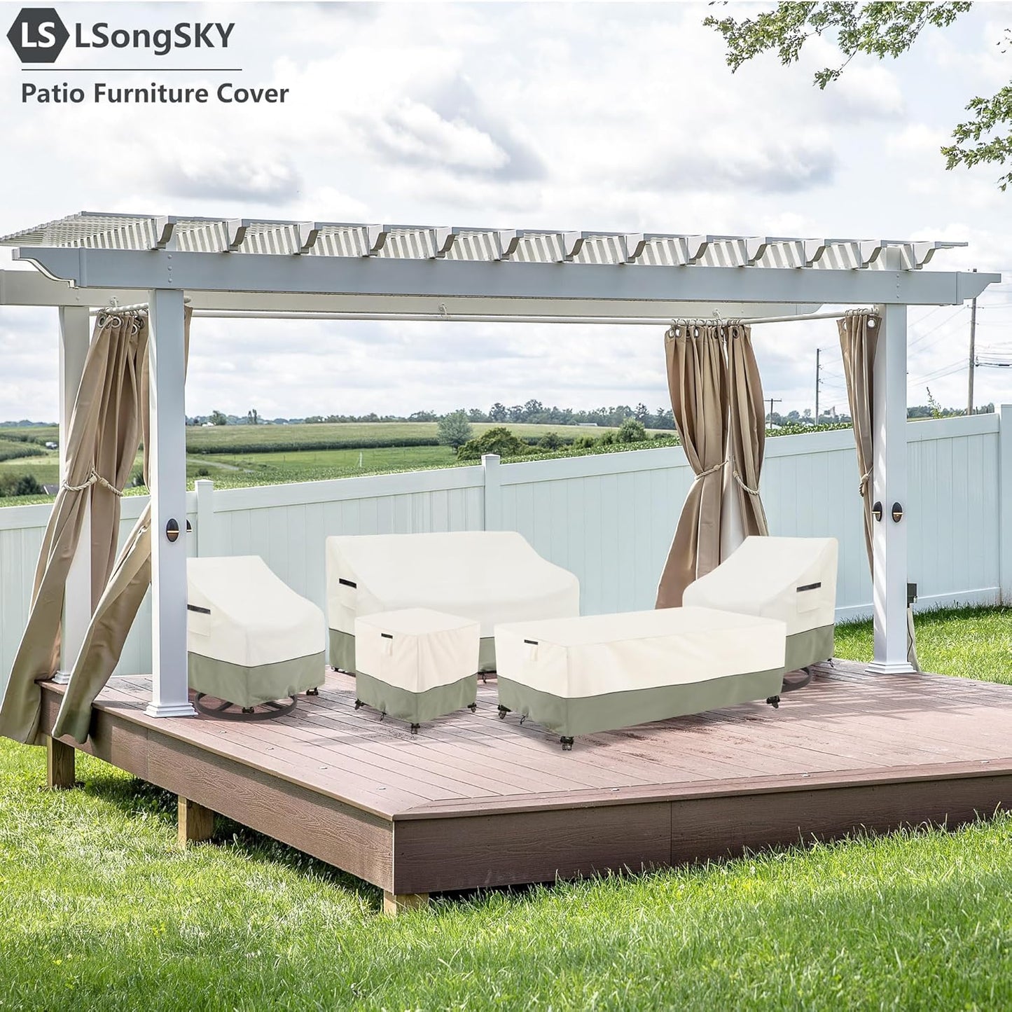 Skiennix Outdoor Swivel Lounge Chair Cover - 100% Waterproof, Heavy Duty | 33" W x 35" D x 38.5" H, White & Grayish Green (2 Pack)