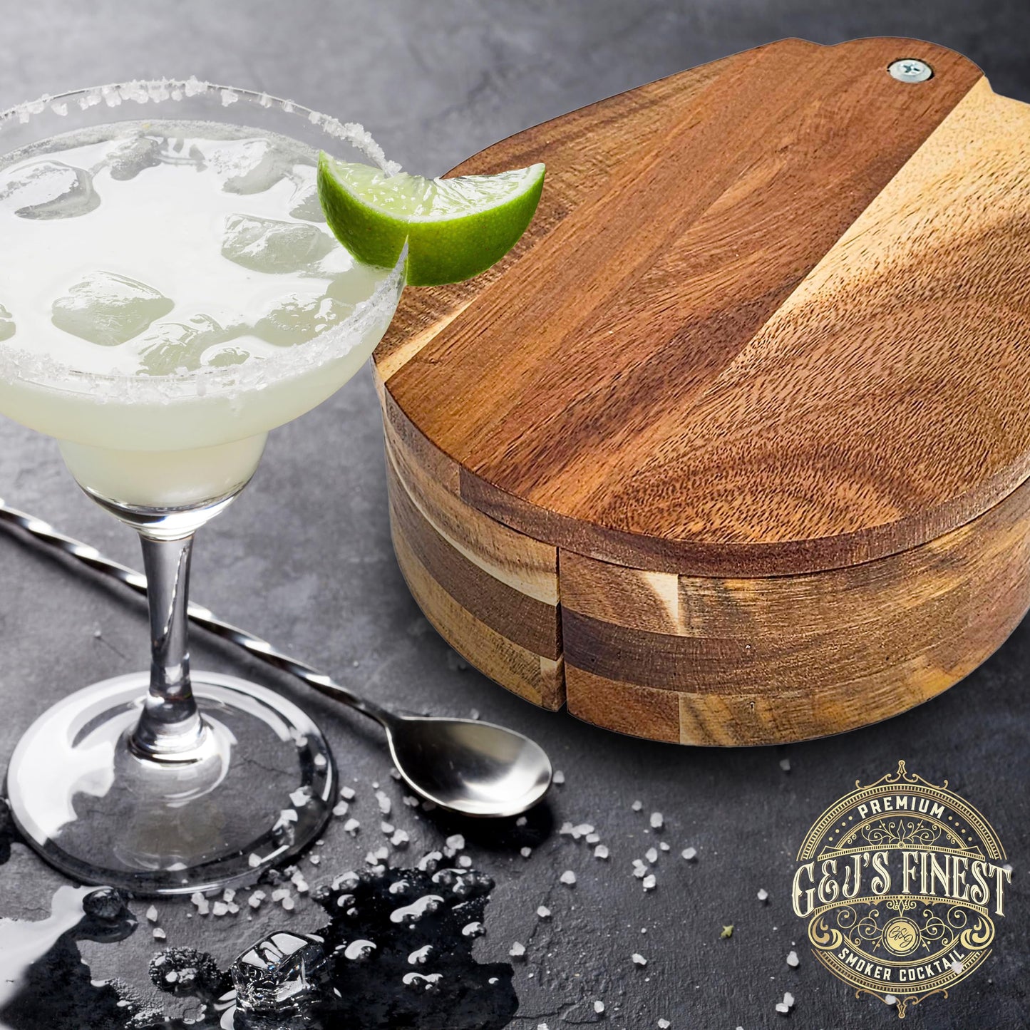 Margarita Salt Rimmer Set for Cocktails | 3 Tier Acacia Wood Glass Rimmer for Salt/Sugar/Lime Seasoning for Bloody Mary, Tequila | Drink Accessories for Bar (With Sponges)