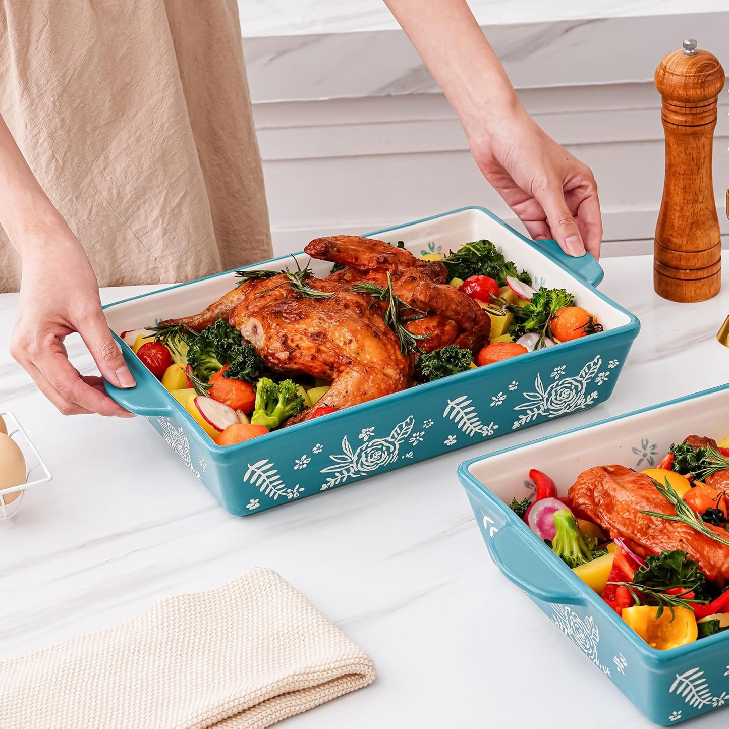 Wisenvoy Casserole Dish - Ceramic Baking Dish with Roasting Rack for Oven | Perfect for Lasagna