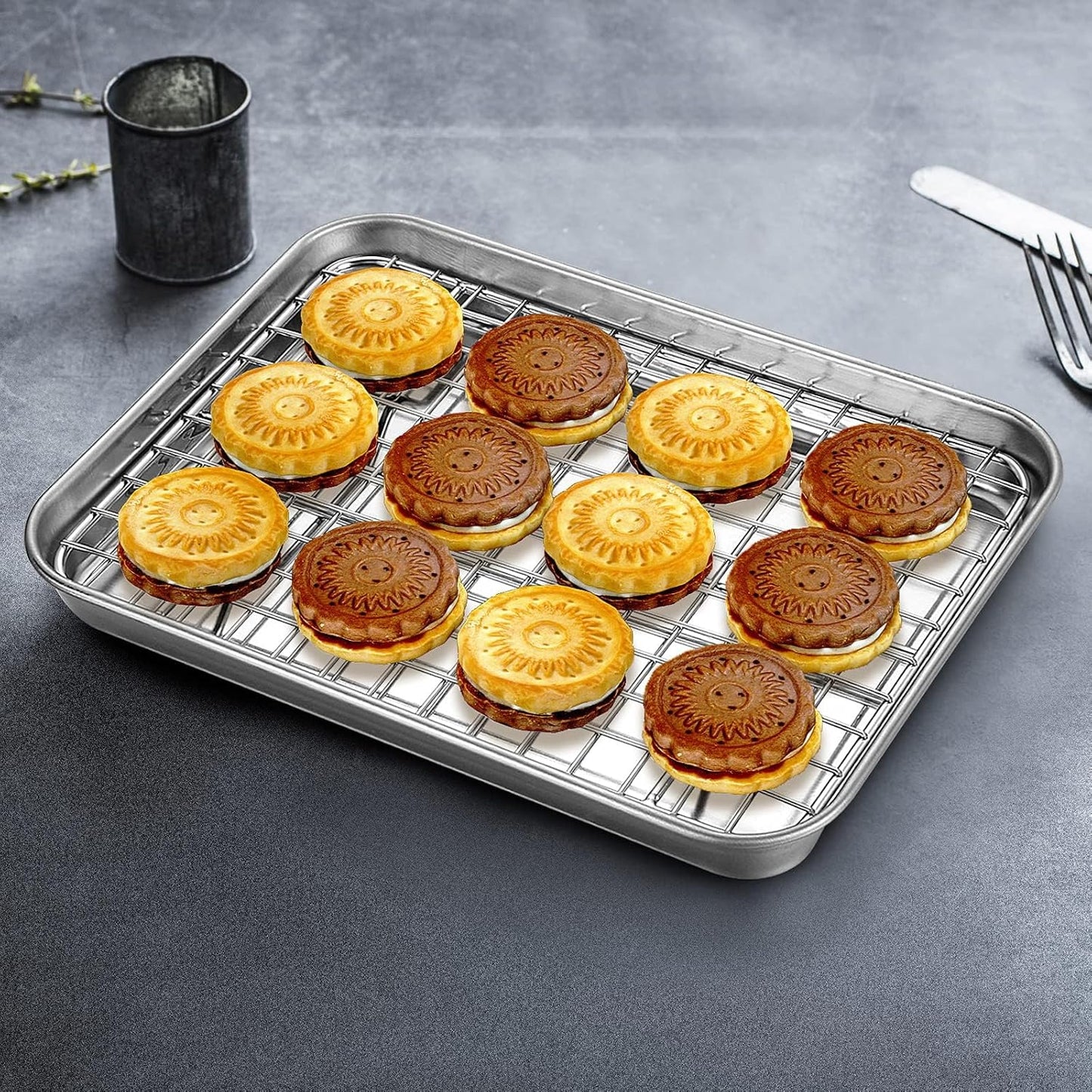 Yododo Baking Sheet Set - Stainless Steel Cookie Sheets with Cooling Racks | 12-Inch, Non-Toxic & Easy Clean
