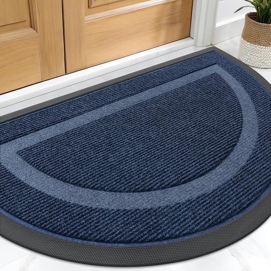 OLANLY Half Circle Door Mat - Waterproof All-Season Doormat for Indoor/Outdoor Use | 29.5x17, Blue