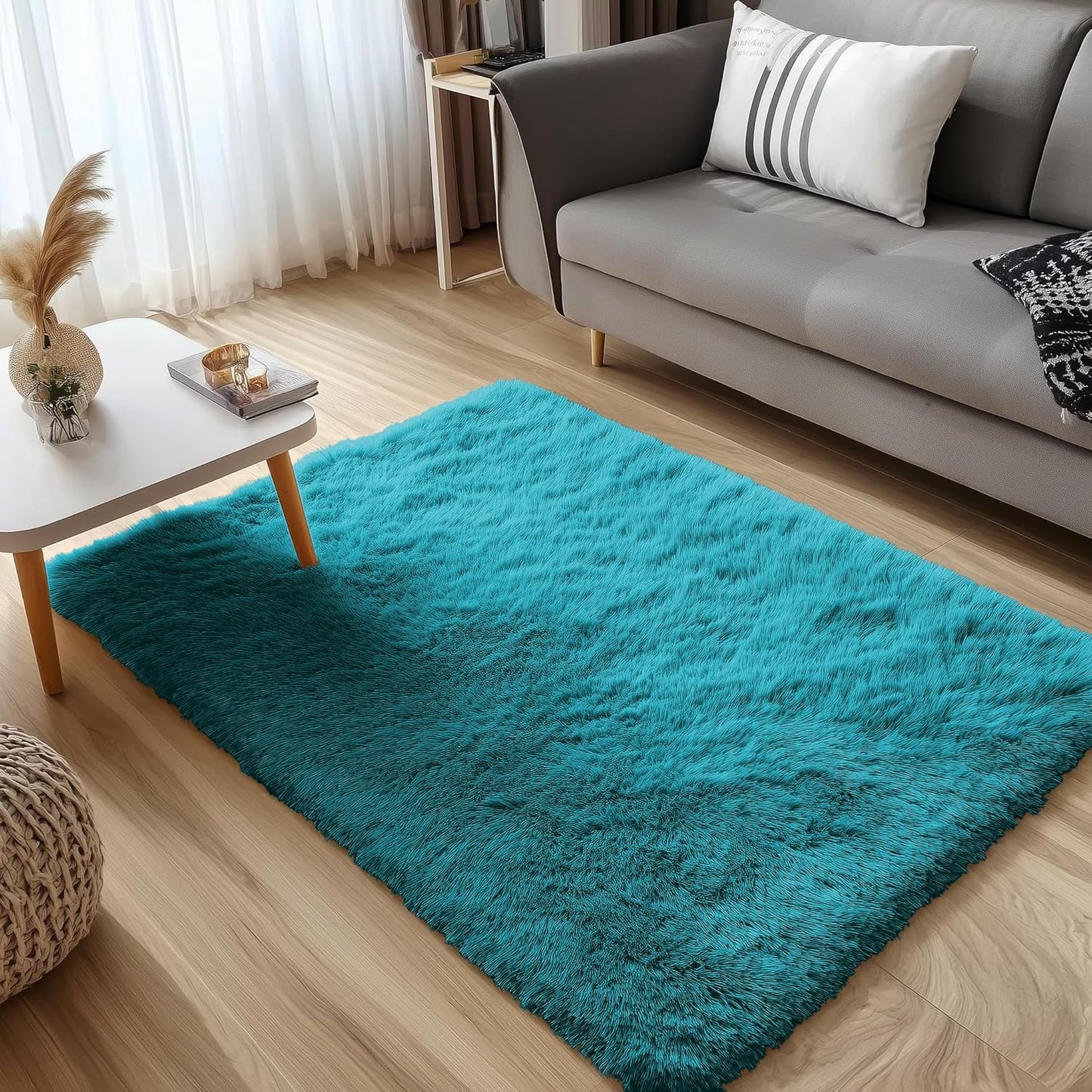 OLANLY 3x5 Soft Fluffy Shaggy Bedside Rug - Machine Washable Indoor Carpet for Kids & Nursery | Teal