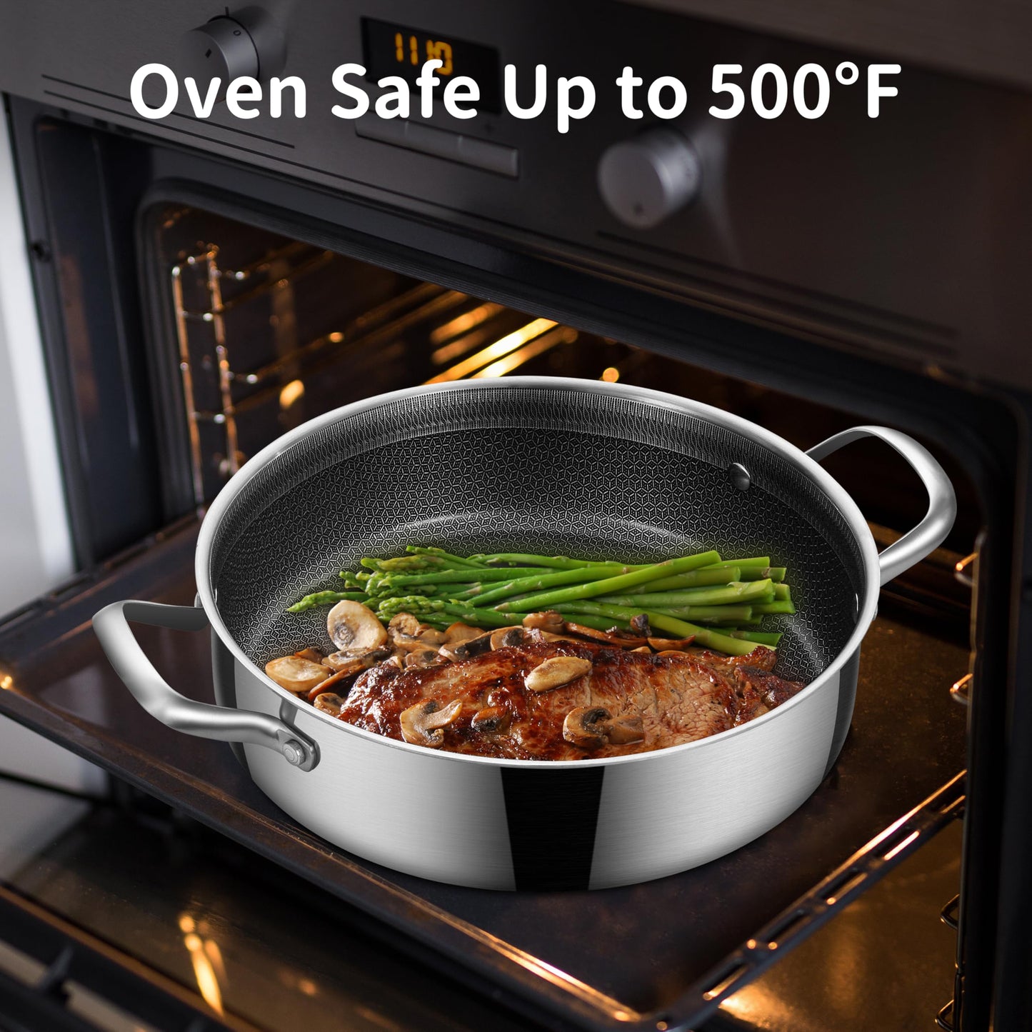 LOLYKITCH 5 QT Hybrid Ceramic Non Stick Tri-Ply Stainless Steel Sauté Pan with Lid,12 Inch Jumbo Cooker,PFOA & PFOS Free,Induction Cooking Pot, Dishwasher and Oven Safe