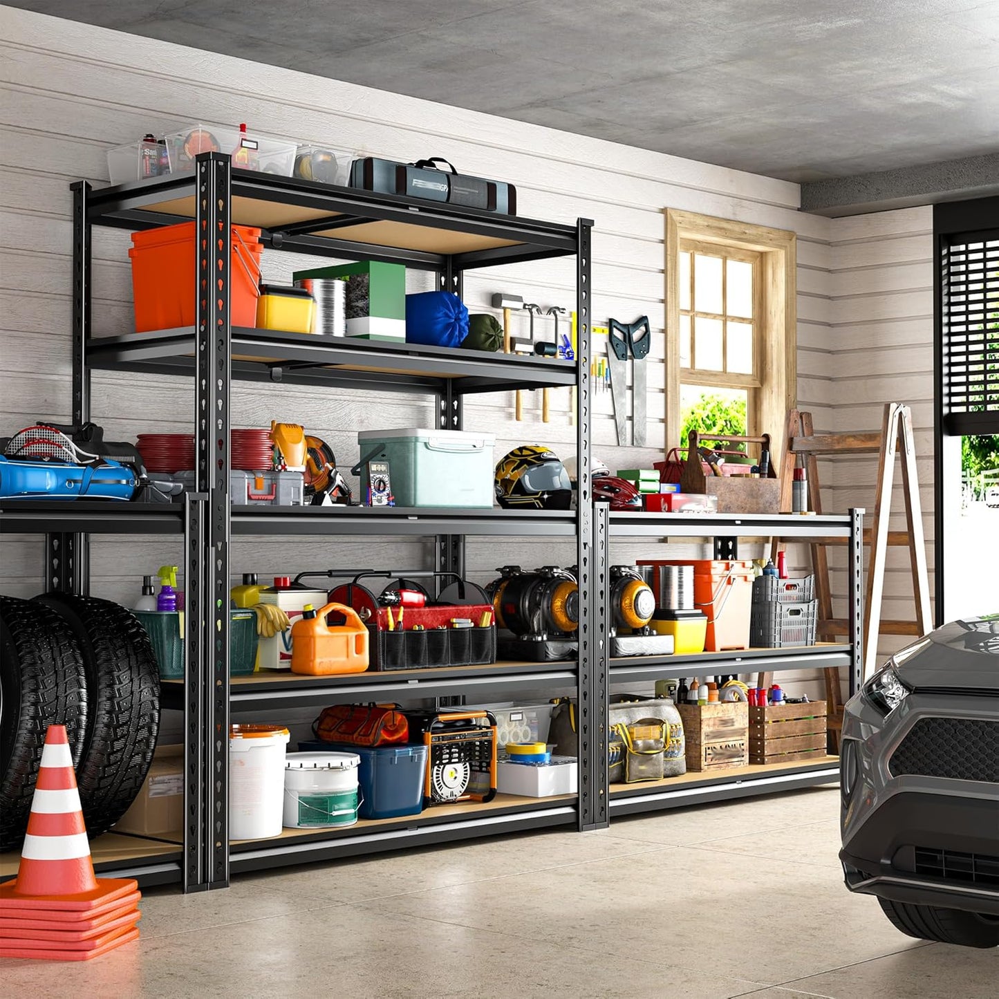 REIBII 5-Tier Heavy Duty Storage Shelves - Adjustable Utility Rack for Garage, Pantry & Closet | 35.5" W x 11.9" D x 72" H, Black