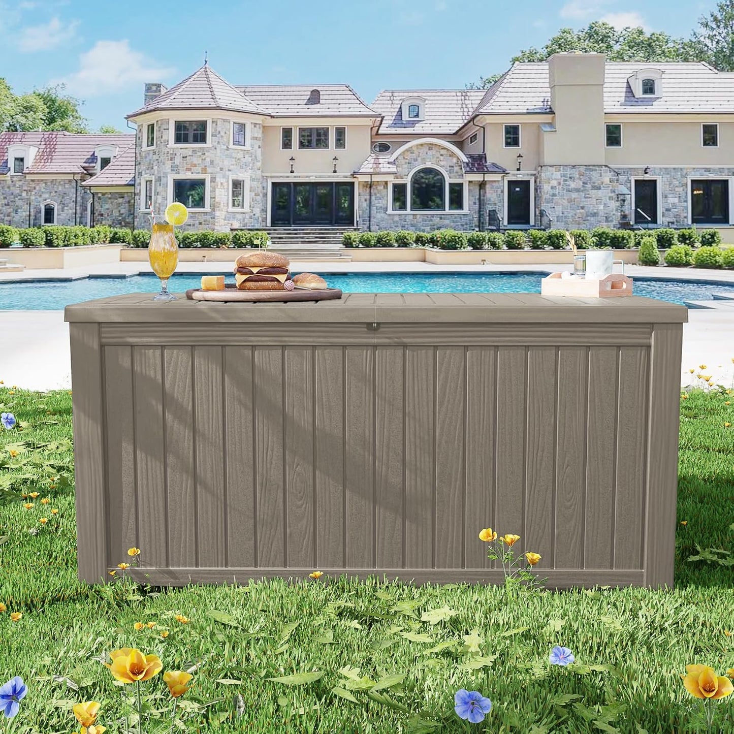 200 Gallon Lockable Resin Outdoor Storage Box - Waterproof & Weather Resistant for Patio Cushions, Tools & Accessories | Grey