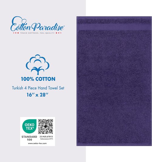 Cotton Paradise Hand Towels - 100% Turkish Cotton, Soft & Absorbent | 4-Piece Set in Purple