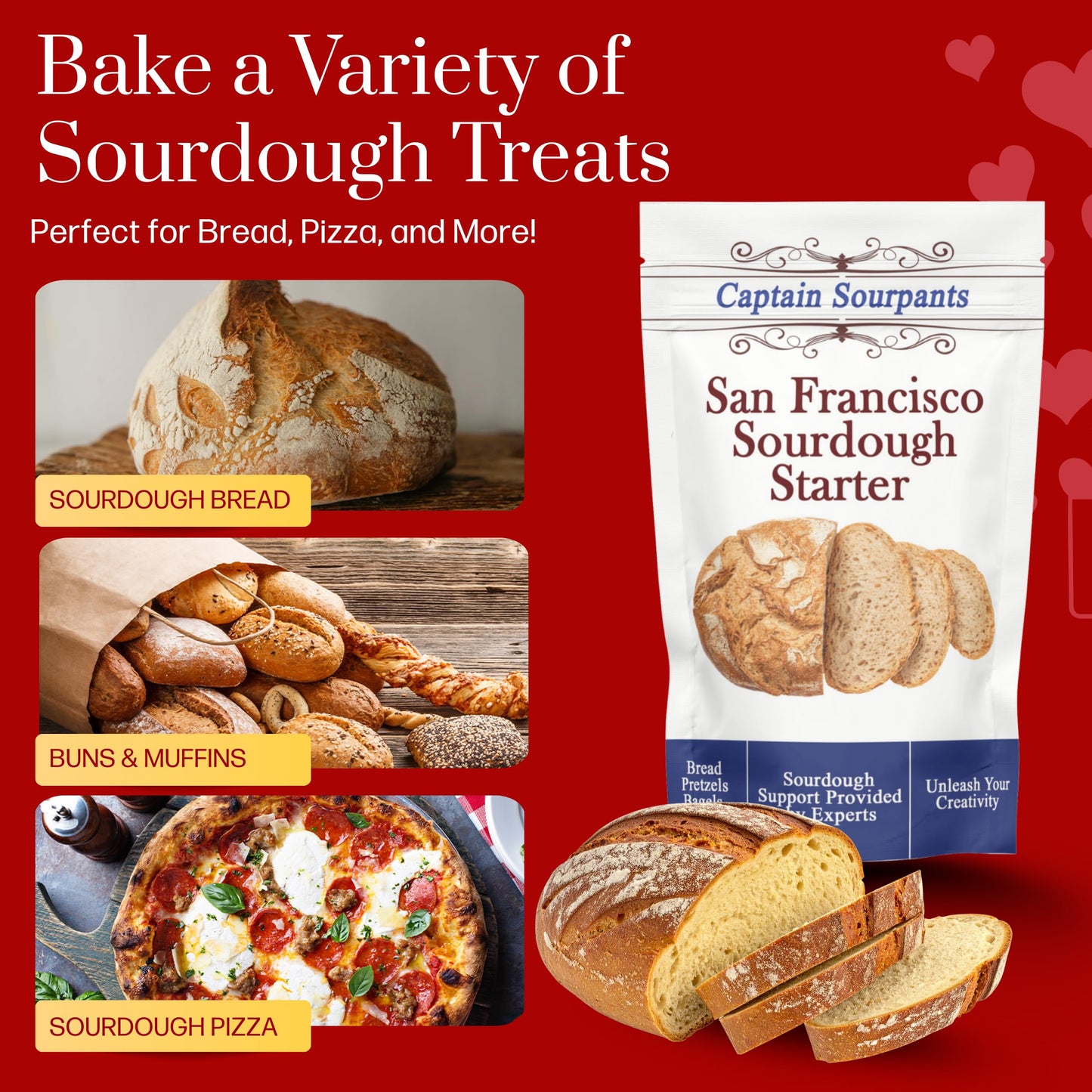 San Francisco Sourdough Starter Culture- 100+ Year Old Dehydrated Heirloom Style Sourdough Starter Kit for Sourdough Bread, Pizza, Buns, Pancakes, Muffins | Easy to follow instructions. By Captain Sourpants