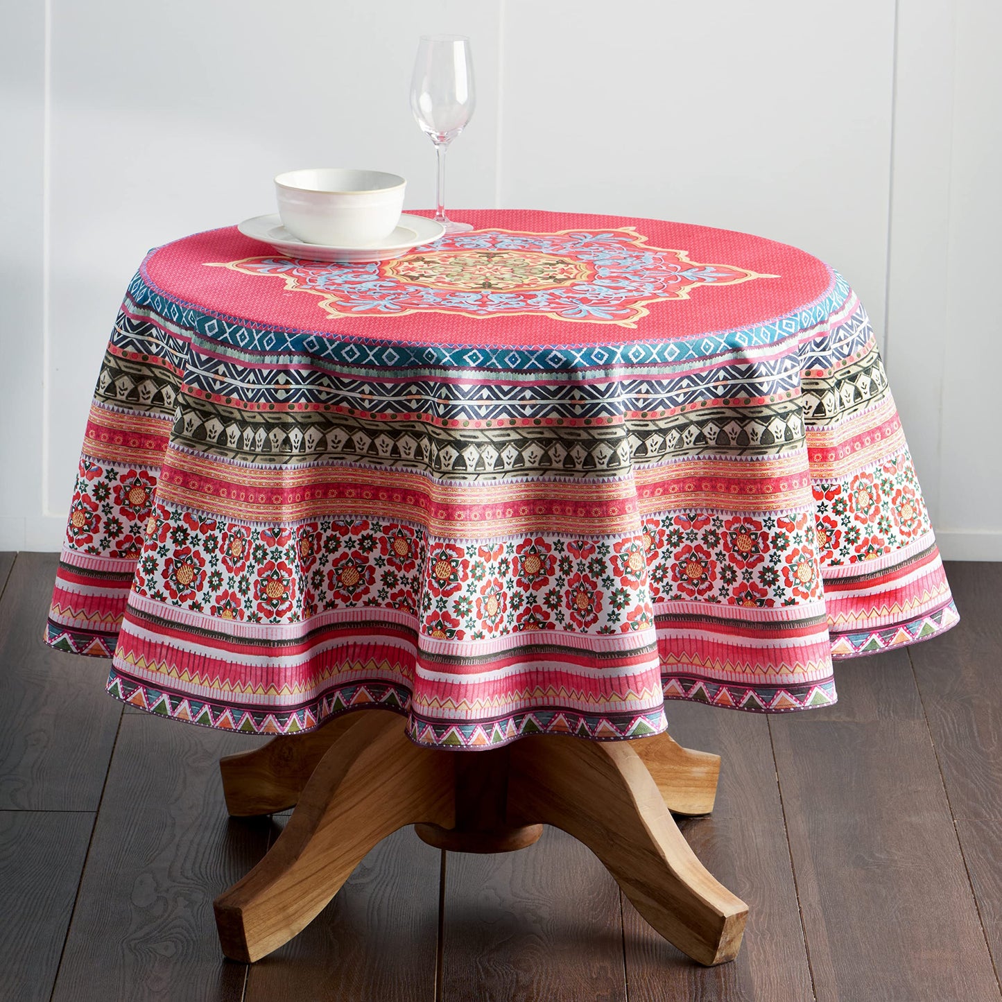 Maison d' Hermine Table Cloth Round Table 100% Cotton 63 Inches Fall Tablecloth Reusable Everyday Use for Thanksgiving Christmas Decorations Dining Farmhouse Party (Ispahan)