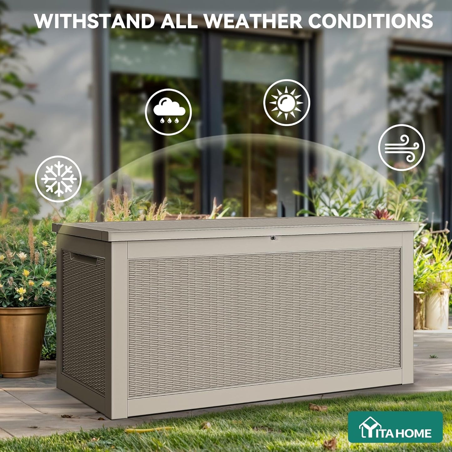 YITAHOME 320 Gallon Outdoor Storage Box - Large Water-Resistant Resin Container for Patio & Garden (Brown)