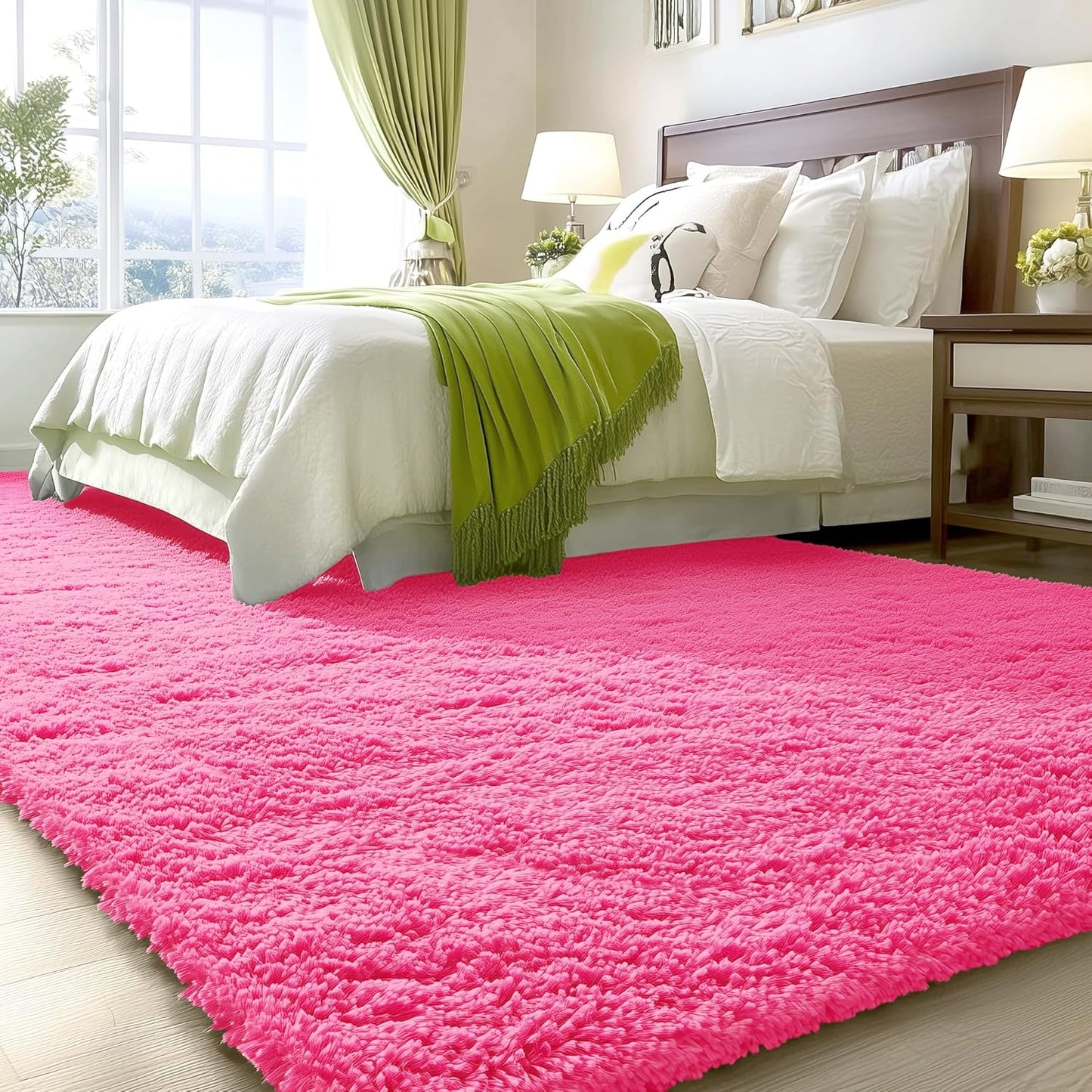OLANLY Large Area Rug - Soft Fluffy Shaggy Carpet for Living Room & Bedroom | 9x12 ft, Hot Pink