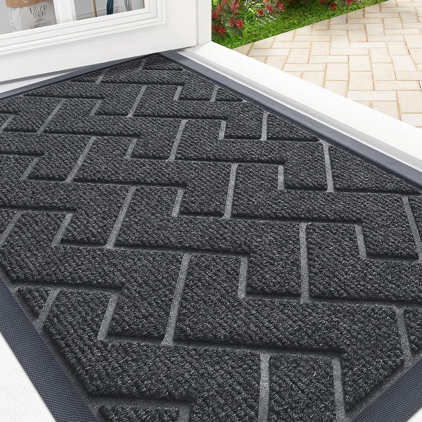 OLANLY Waterproof Front Door Mat - All-Season Indoor/Outdoor Doormat | Sturdy Natural Rubber, Grey 36x24