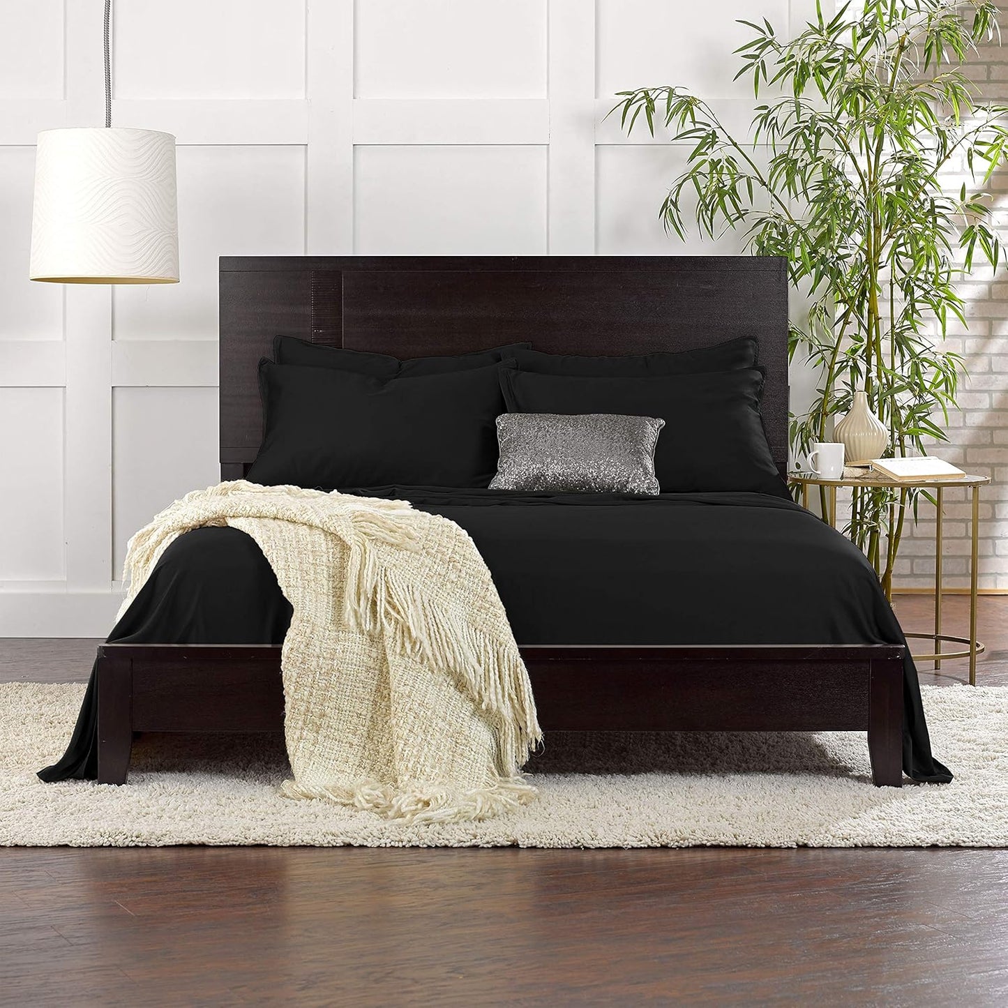 Pure Bamboo Split King Sheets - 100% Organic Viscose Bed Sheet Set, Soft & Cooling, Black