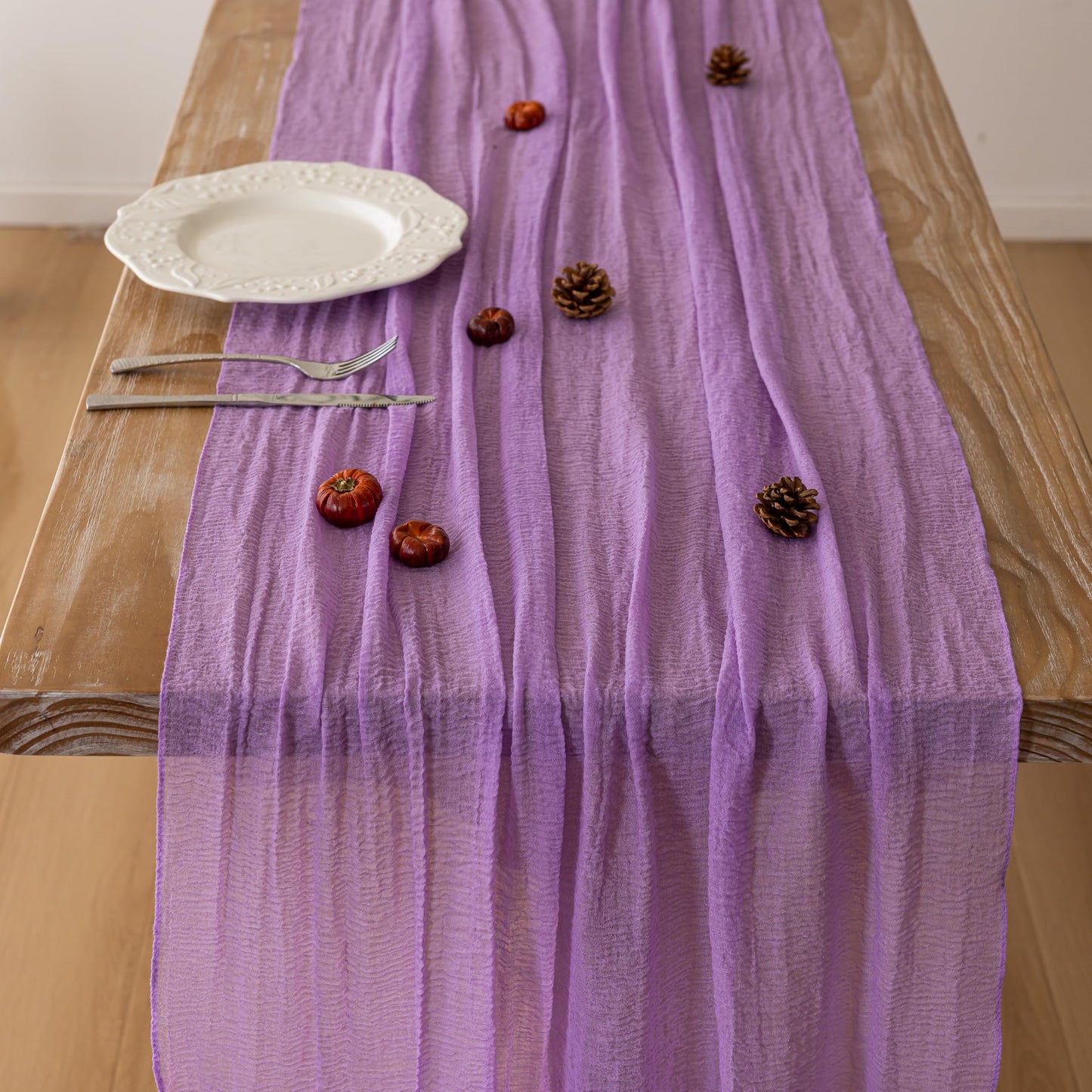 Keketoarrange 3pcs Spring Table Runner Lavender Gauze Rustic Boho Lilac Cheesecloth Grape Table Runner 120 Inch 10 FT for Wedding Baby Bridal Shower Birthday Party Long Sheer Home Decorations
