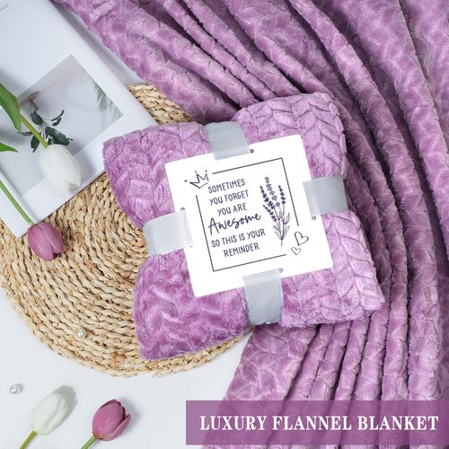 Birthday Gifts for Women Self Care Get Well Soon Gifts, Lavender Relaxing Spa Gift Basket - Care Package w/ Luxury Flannel Blanket & 40 oz Tumbler, Mother's Day Christmas Gift for Mom Her Wife Sister