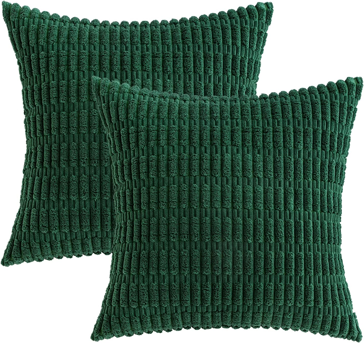 MIULEE Decorative Pillow Covers - Soft Dark Green Corduroy | Pack of 2, 18x18 Inch, Boho Striped Design for Modern Farmhouse Home Decor