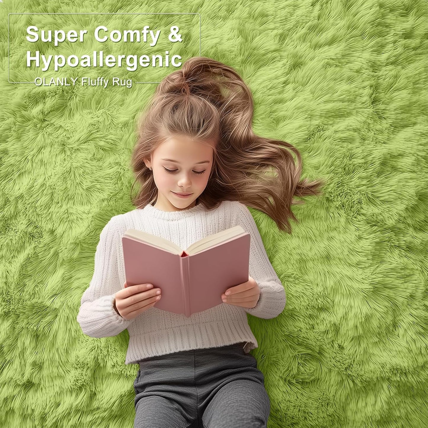 OLANLY Runner Rugs - Machine Washable Soft Fluffy Shaggy for Hallway & Bedroom | Grass Green 2x5 ft
