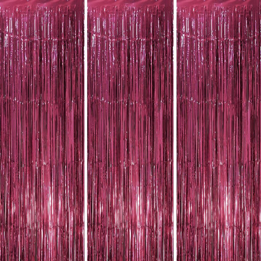 Voircoloria 3 Pack 3.3 x 8.2 ft Burgundy Foil Fringe Backdrop Curtains, Tinsel Streamers Party Decorations, Fringe Backdrop, Door Shimmer for Graduation, 70s, 80s, 90s Party