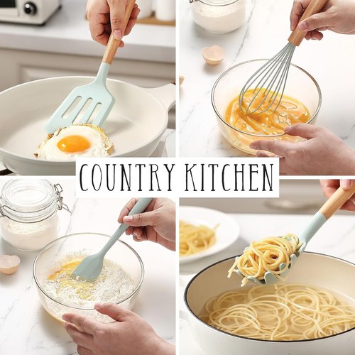 Country Kitchen Non-Stick Silicone Utensil Set - 38 Piece Cooking & Baking Tools in Mint