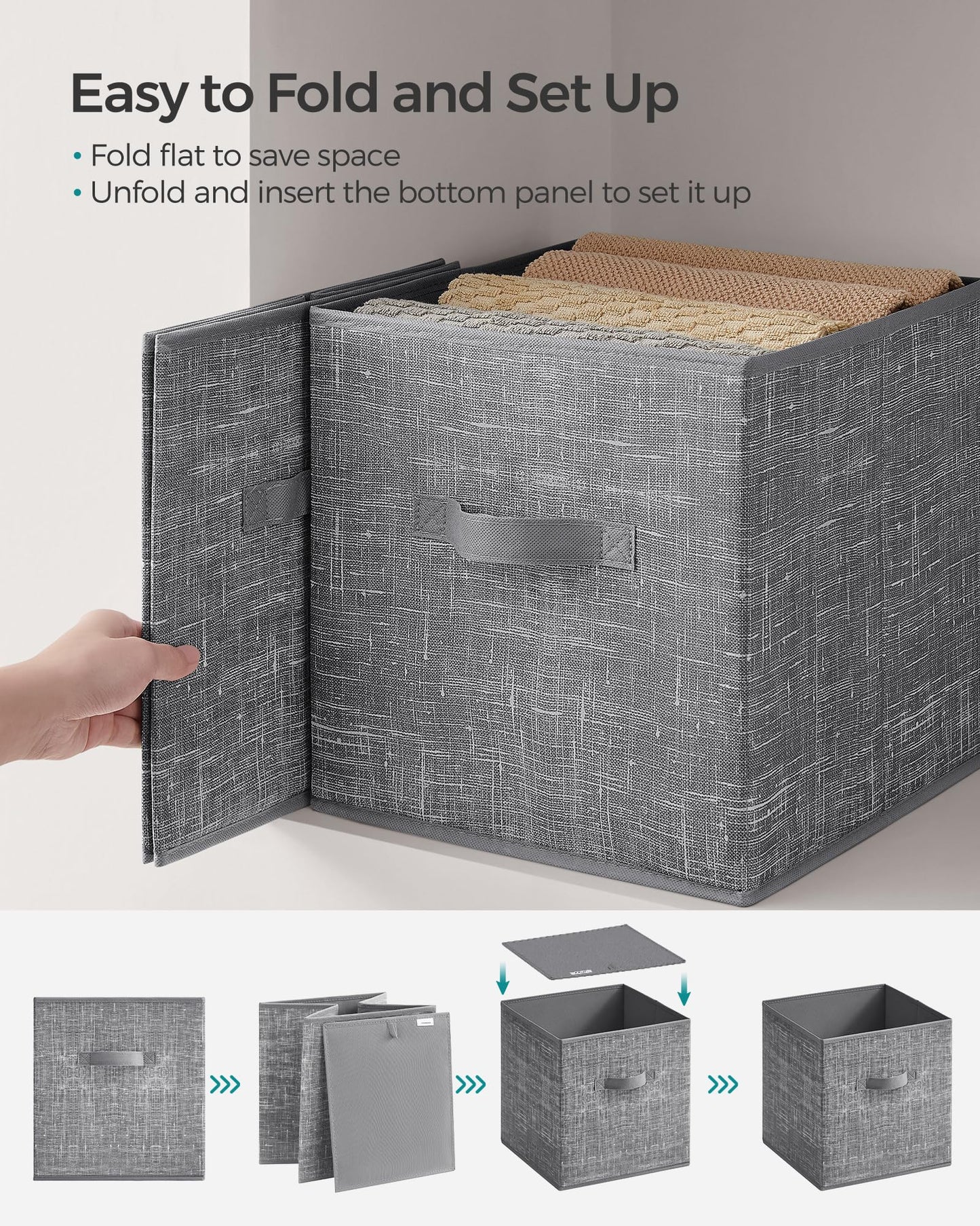 SONGMICS Storage Cubes, 13 x 13 x 13 Inches Non-Woven Fabric Bins with Double Handles, Set of 8, Closet Organizers for Shelves, Foldable, for Clothes, Cattail Gray UROB833G01
