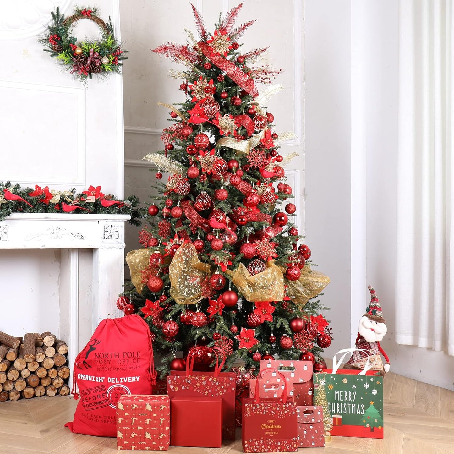 87ct Christmas Ball Ornaments Set Shatterproof Seasonal Hanging Decorations with Reusable Hand-held Gift Package for Xmas Tree Holiday Party and Home Decor, Gold