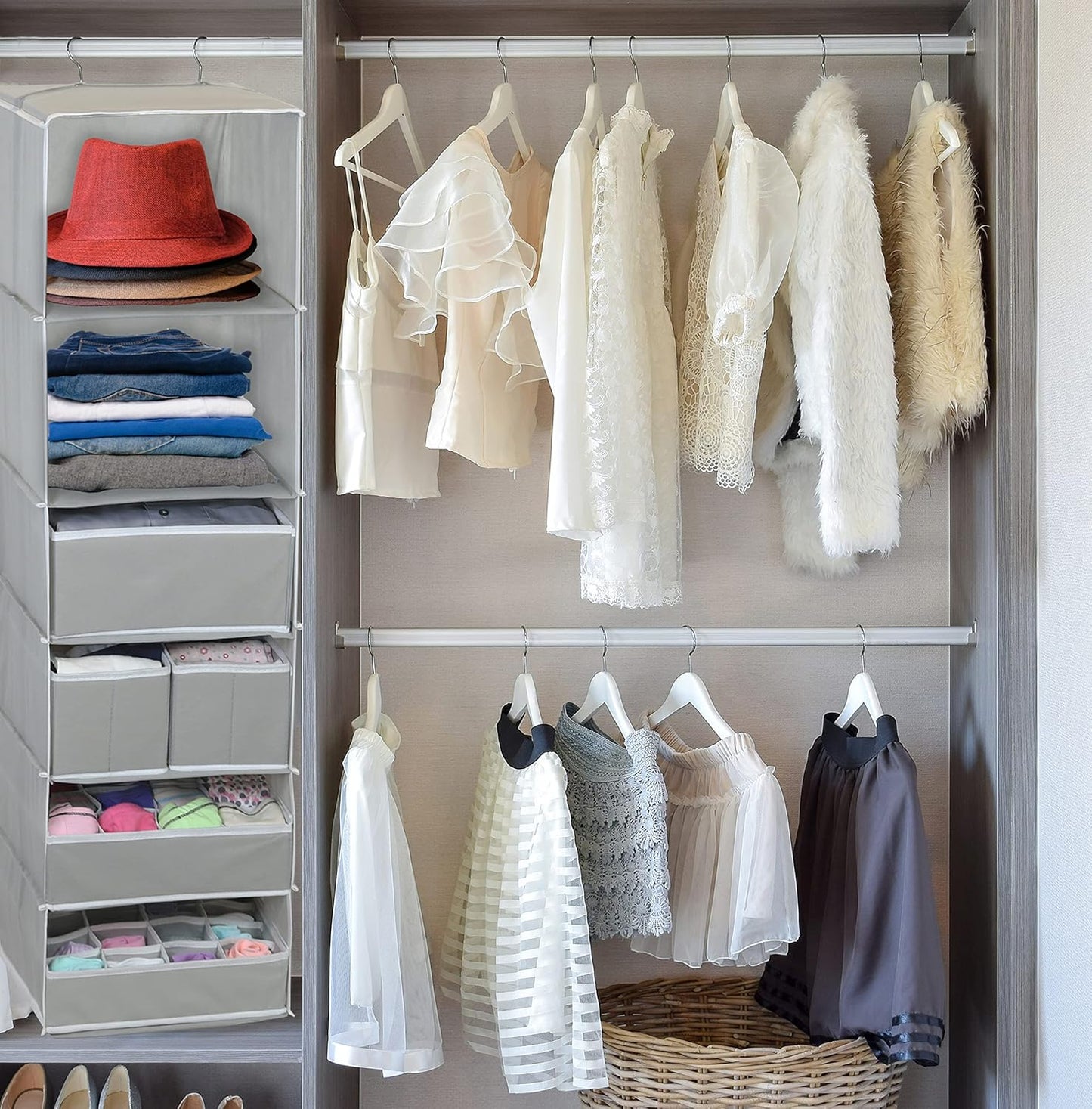 Simple Houseware 6-Shelf Closet Organizer - Gray Hanging Storage with 5 Drawers