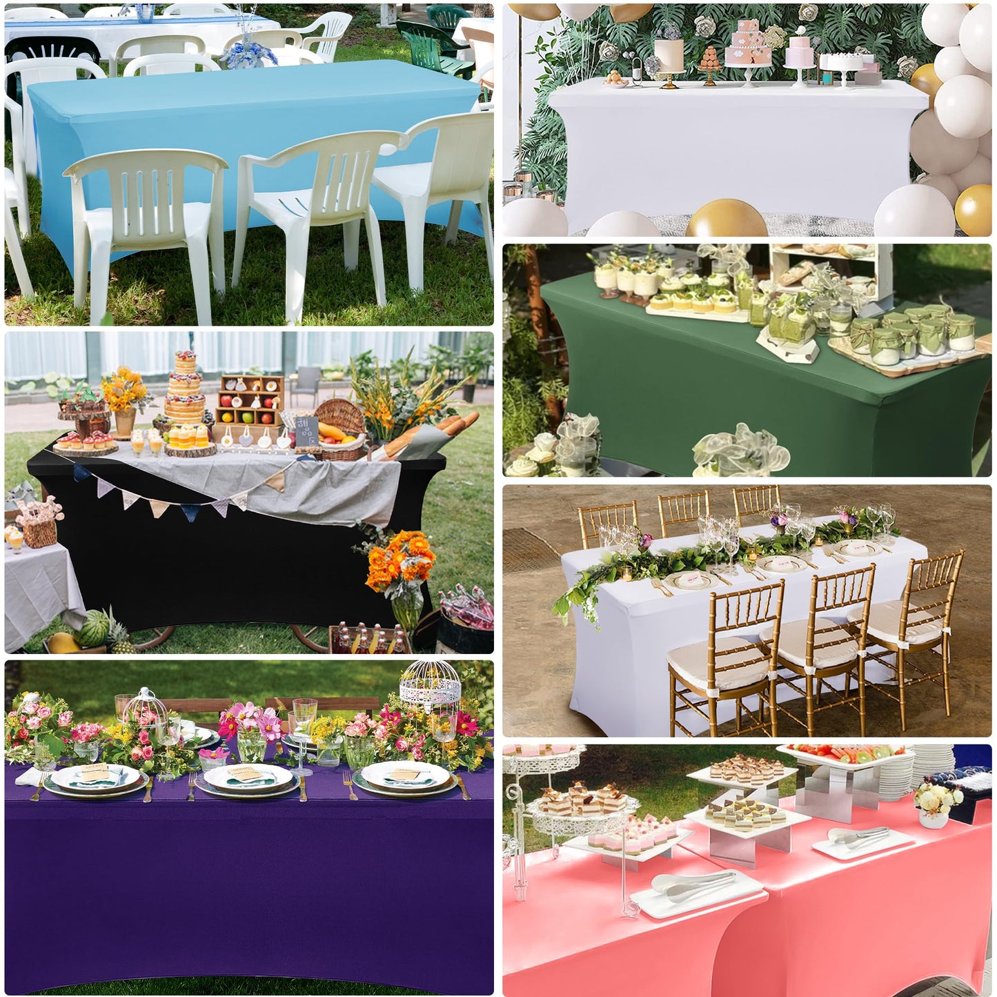 Obstal 8ft Stretch Spandex Table Cover for Standard Folding Tables - Universal Rectangular Fitted Tablecloth Protector for Party （Champagne, 96 Length x 30 Width x 30 Height Inches）