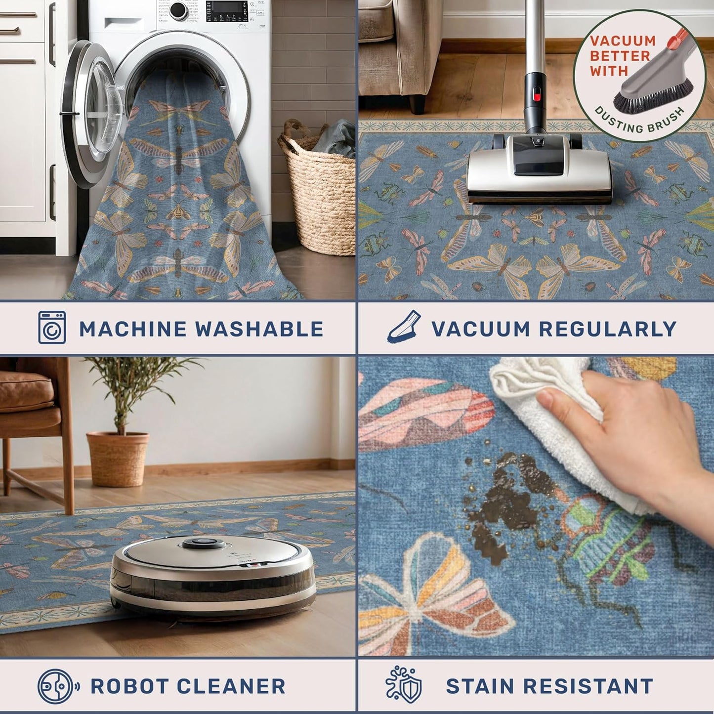 Skiennix Blue Washable Kids Playroom Rug - Super Soft 5x7 Area Rug for Nursery & Toddler Room Decor