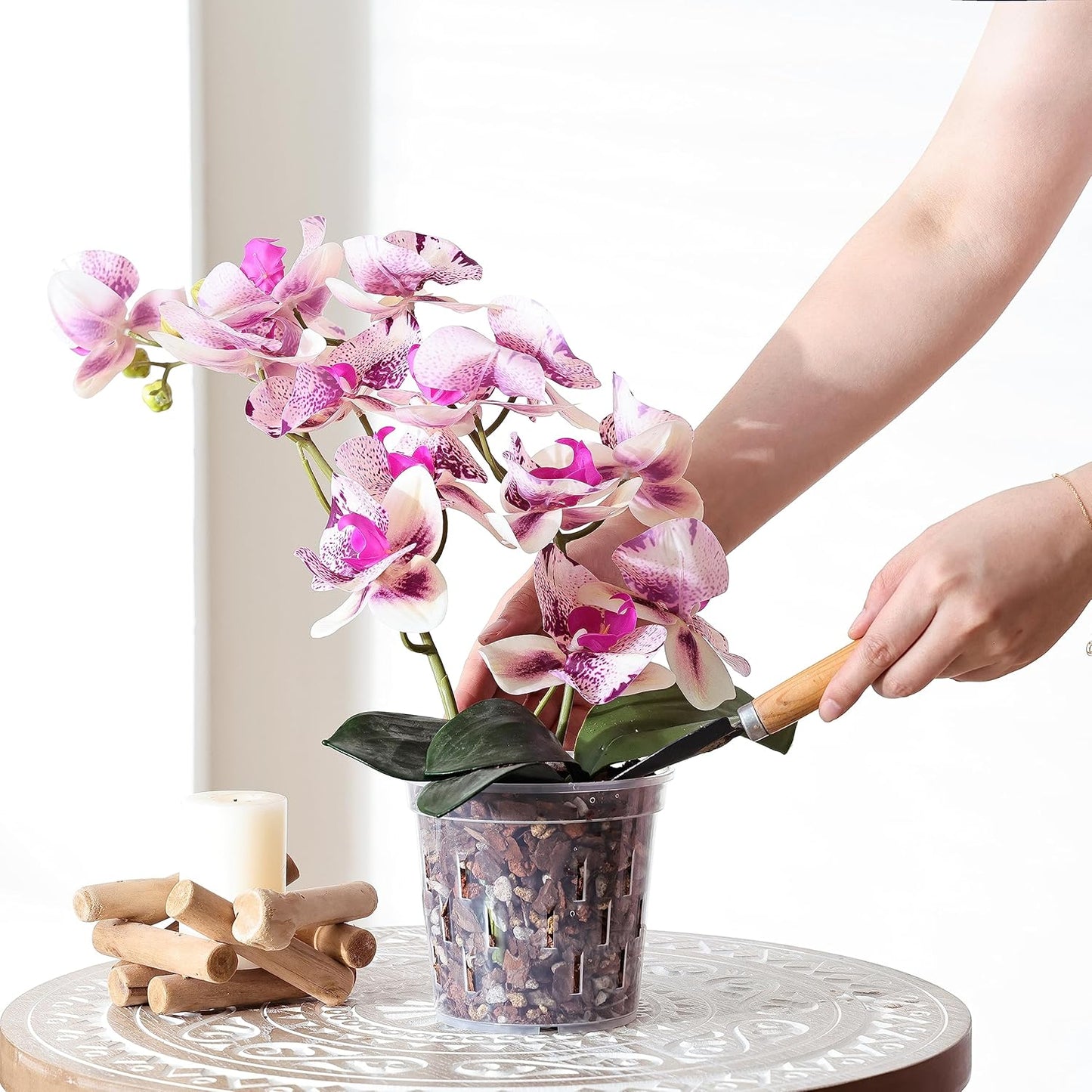 TRUEDAYS Orchid Pots - 5 Inch Clear Pots with Drainage Holes | 4 Pack for Healthy Root Growth