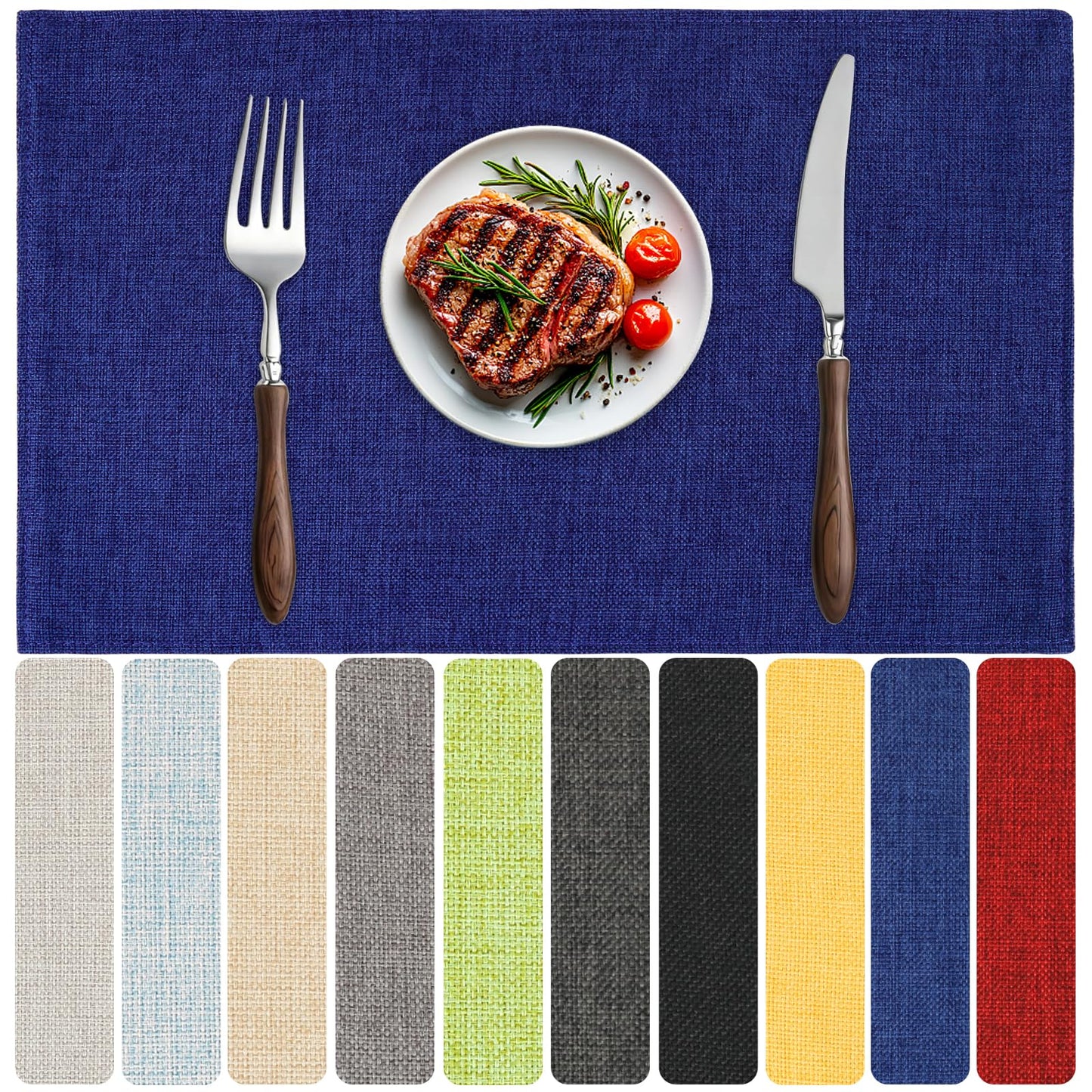 Blue Forest Placemats Set of 4, Dual-Layered Thickened Faux Linen Table Mats Heat Resistant Machine Washable Wrinkle Free Place Mats for Kitchen Dining Outdoor/Indoor (NavyBlue)