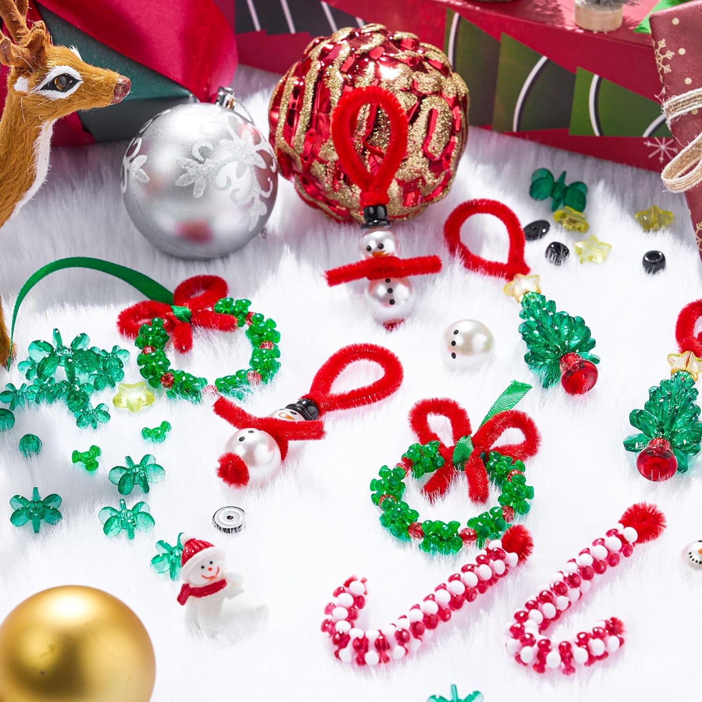 JOYIN Christmas Beaded Ornament Craft Kit - Create 40 DIY Hanging Ornaments | Snowman, Tree, Candy Canes & Wreaths