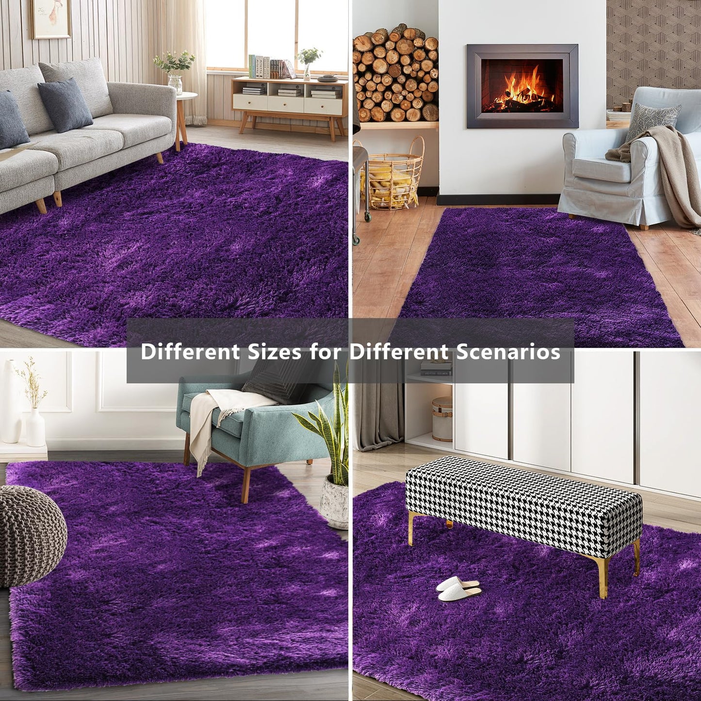 Shag Area Rugs for Bedroom Living Room,6X9 Ultra Soft Purple Fluffy Area Rugs for Dorm, Indoor Carpet Nursery Rugs for Kids Girl Room Home Decor, Purple
