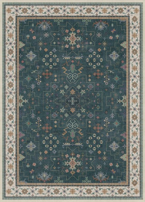 Hazo Haus Dark Green Oushak Area Rug - Modern Vintage Boho Floral Design, 10x14 Washable Non-Slip
