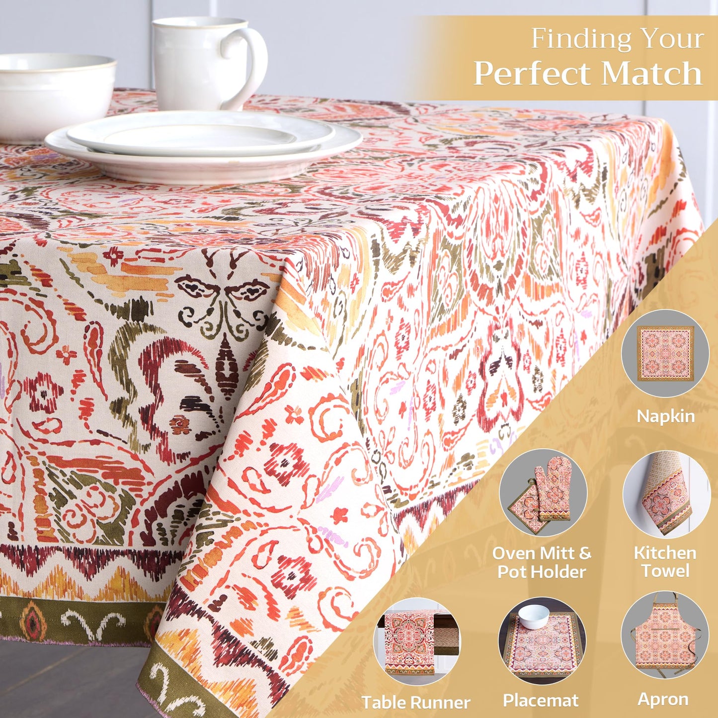 Maison d' Hermine Table Cloth Square Table 100% Cotton 60 x 60 Inches Fall Tablecloth Reusable Everyday Use for Thanksgiving Christmas Decorations Dining Farmhouse Party (Damask)