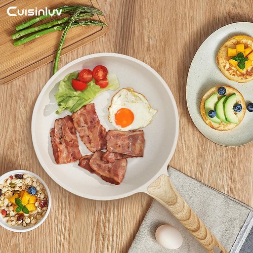 Cuisinluv Pots and Pans Set Non Stick, 17Pcs Kitchen Cookware Sets, Granite Stone Induction Cookware Non Stick Cooking Set w/Frying Pans, Saucepans, Sauté Pan (PFOA Free), Cream White