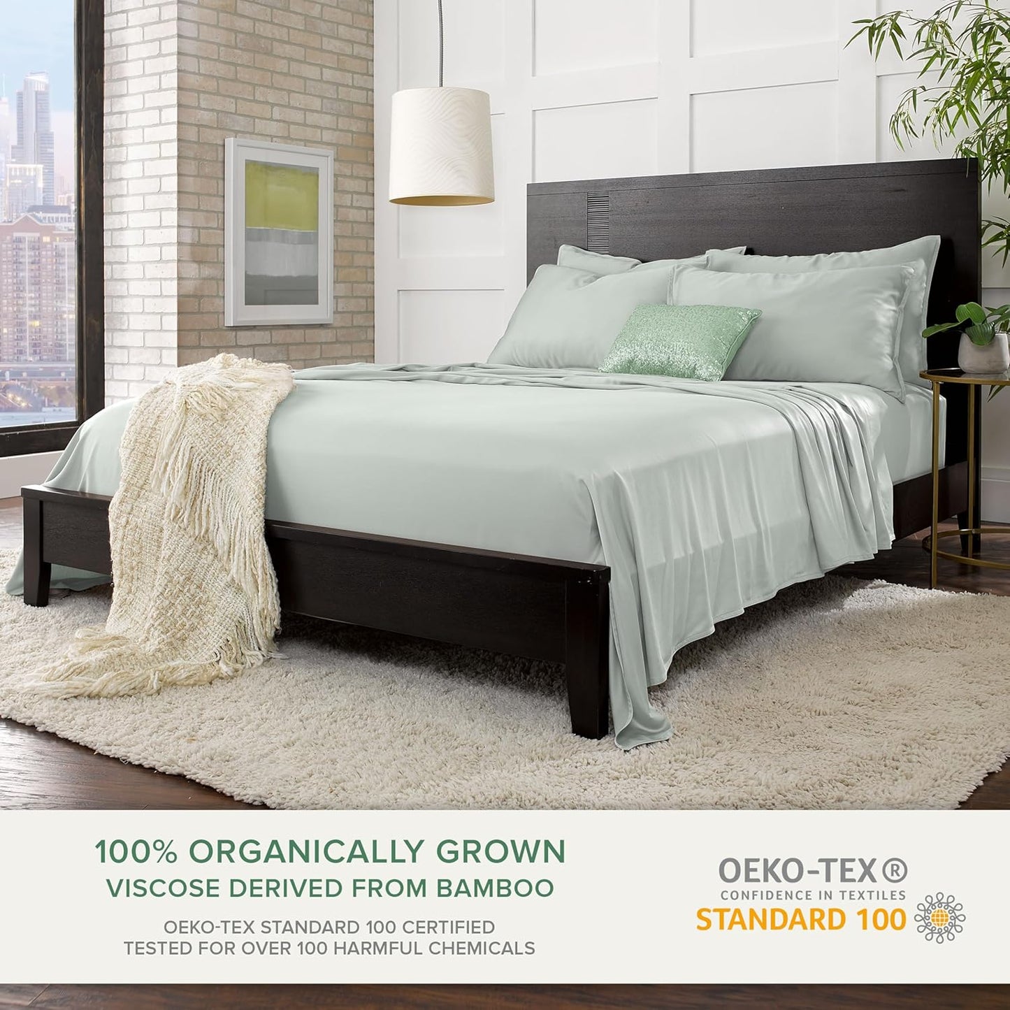 Pure Bamboo Queen Sheets - Luxuriously Soft & Cooling 100% Organic Viscose Bed Set | Sea Glass Color