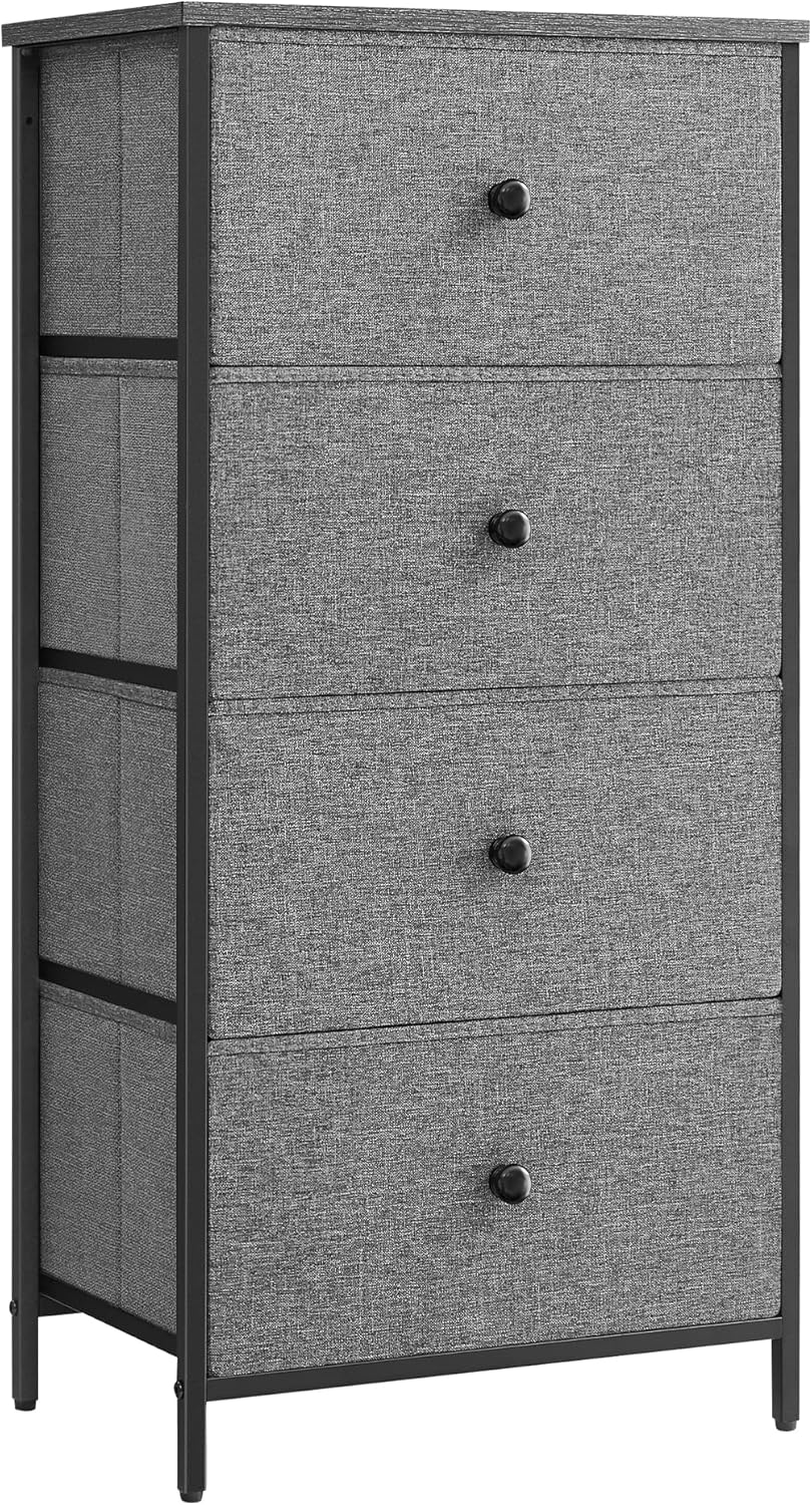 SONGMICS Fabric Dresser - 4 Drawer Chest with Metal Frame | Stylish Gray & Black Design for Bedroom