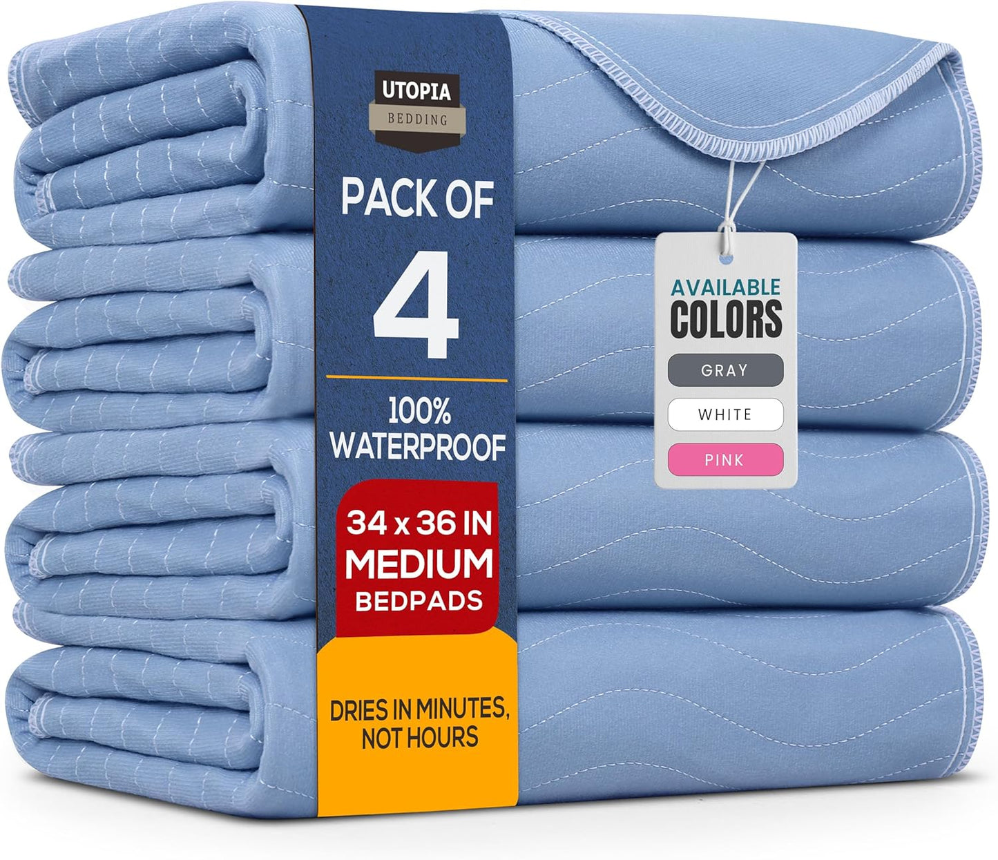 Utopia Bedding Waterproof Washable Underpads - Heavy Absorbency Bed Pads for Adults & Pets | 34" x 36" (Pack of 4)