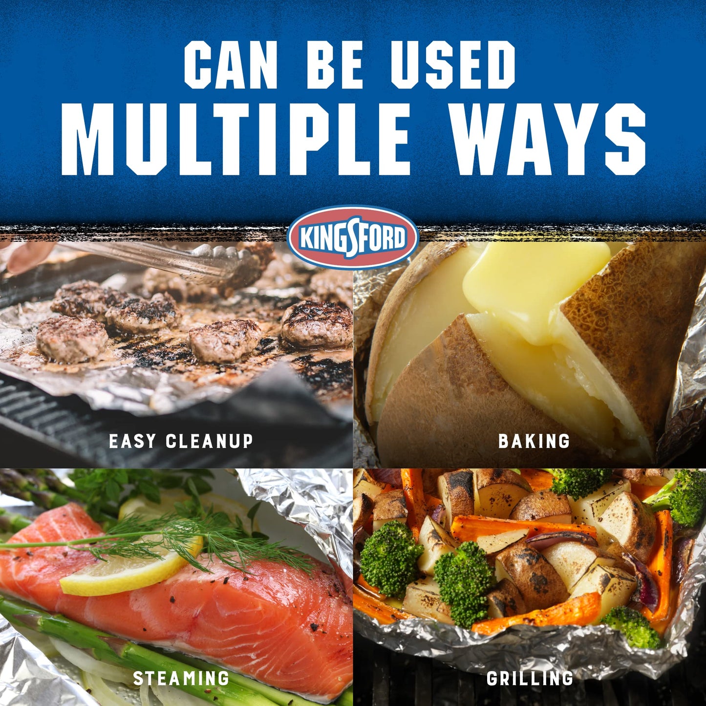 Kingsford Extra Wide Aluminum Foil Roll, Durable, Heavy Duty Grilling Foil for BBQ, Baking, Roasting, Food Storage, Grill Grate Coverage, and Larger Cuts, 18 Inch x 100 Sq Ft