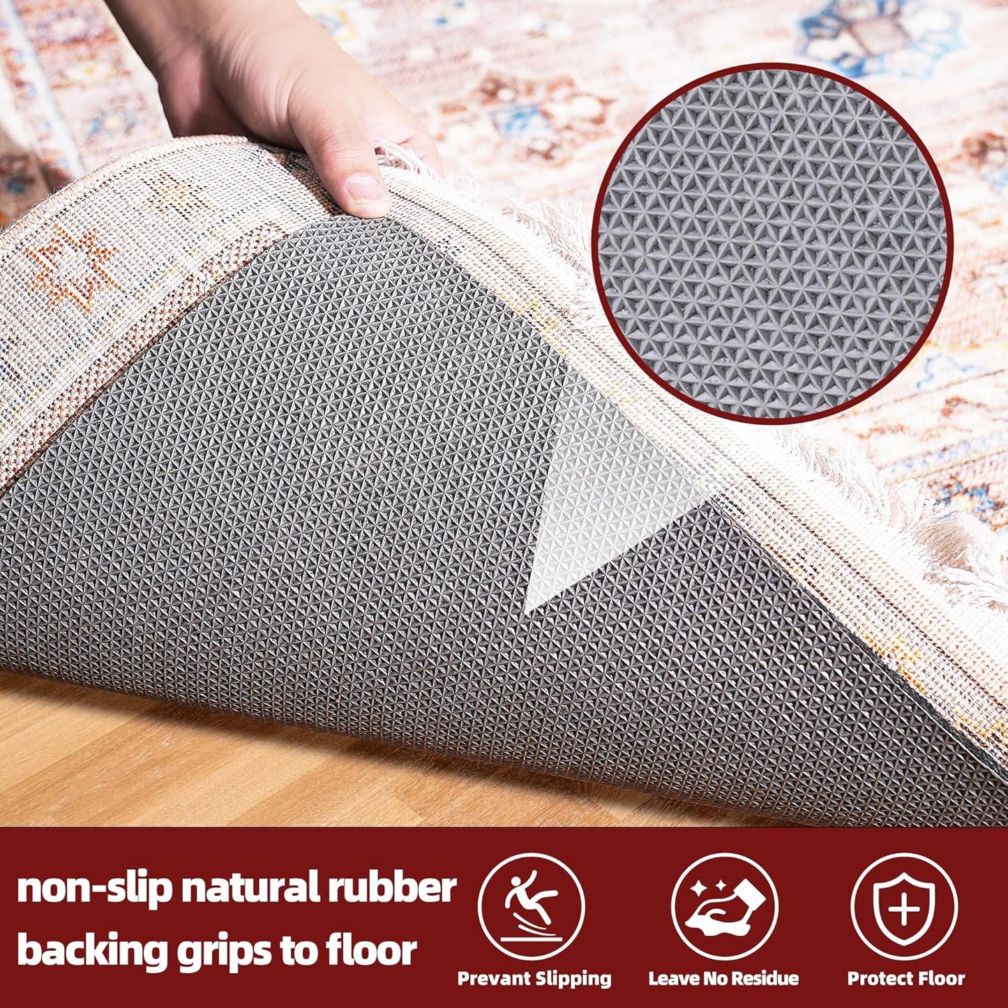 BAGAIL Non-Slip Rug Pads - 1/4” Thick Felt & Natural Rubber Backing | 5 x 7 Ft Carpet Grippers for Hardwood Floors