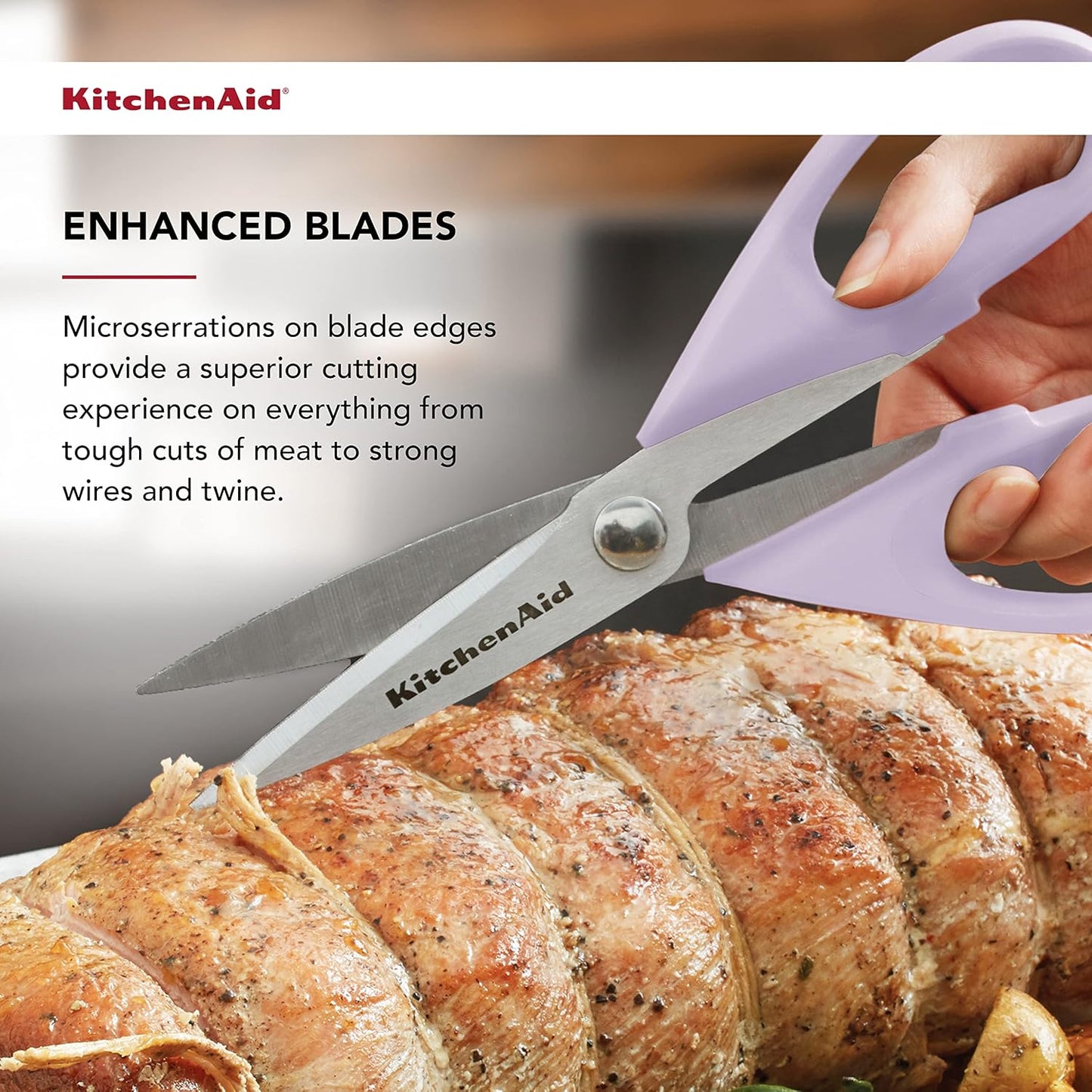 KitchenAid Kitchen Shears - Durable Stainless Steel Scissors with Soft Grip Handle | 8.72 Inch, Lavender Cream (Pack of 2)