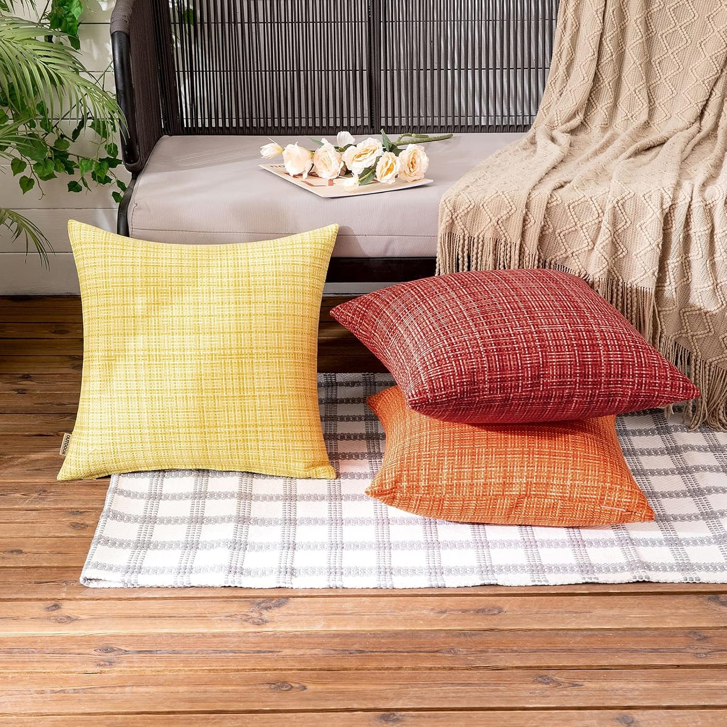 MIULEE Outdoor Waterproof Throw Pillow Covers - Decorative Farmhouse Cushion Covers, 18x18 Inch, Yellow | Pack of 2