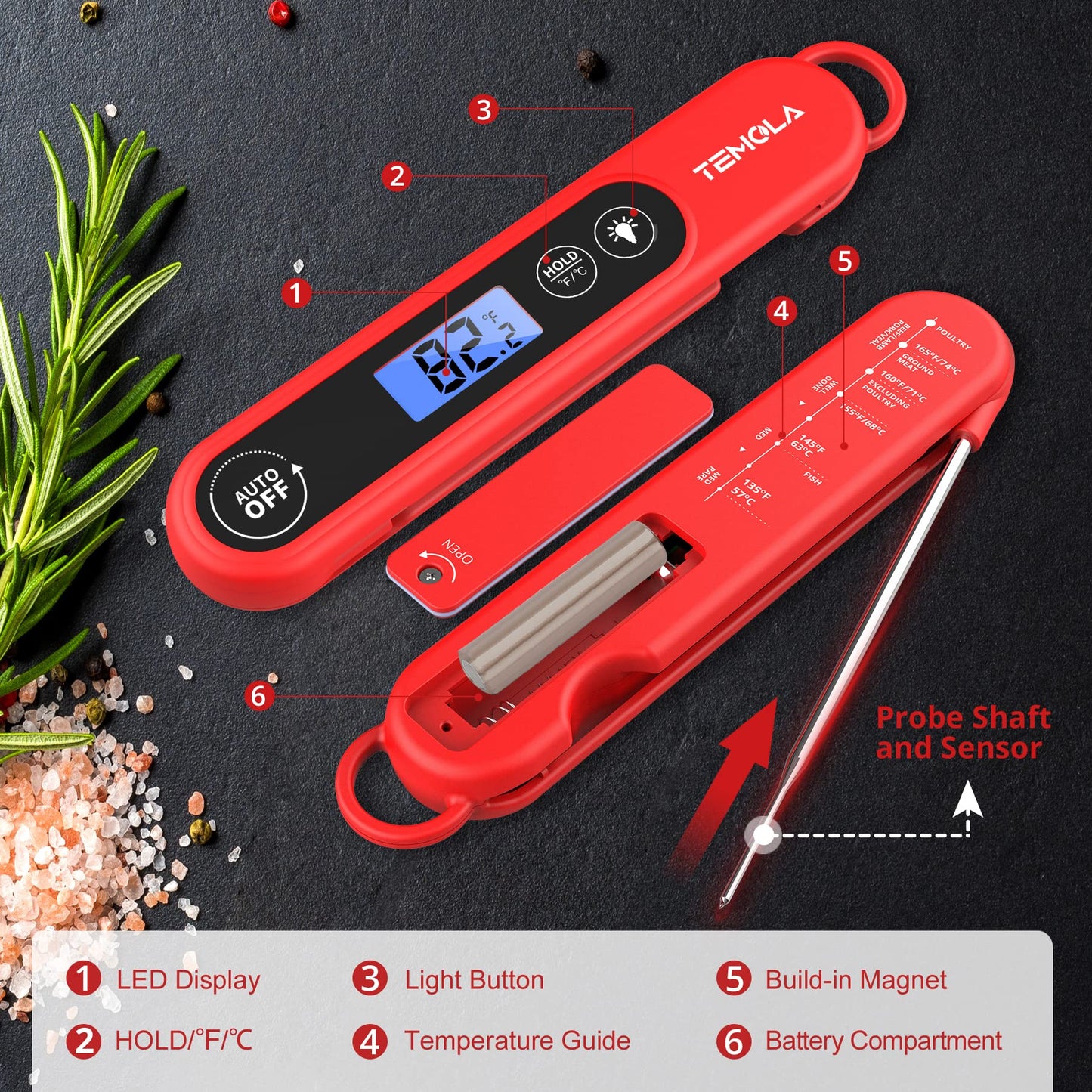 Meat Thermometer for Cooking, Instant Read Food Thermometer with Backlight Waterproof, Kitchen Digital Candy Thermometer for Grill BBQ Baking Water Milk Smoker Oil Deep Fry Liquids Turkey