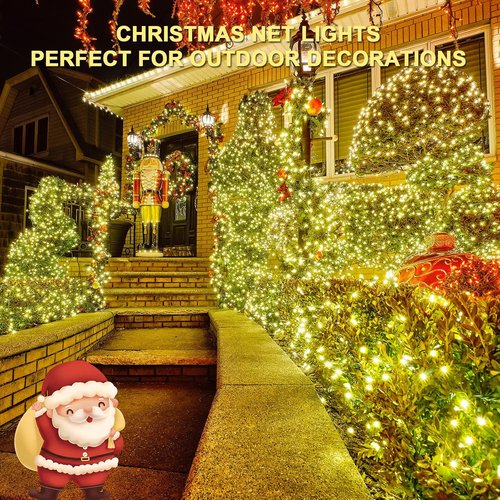 JMEXSUSS 360 LED Christmas Net Lights - Waterproof Connectable 12ft x 5ft Warm White Mesh Lights