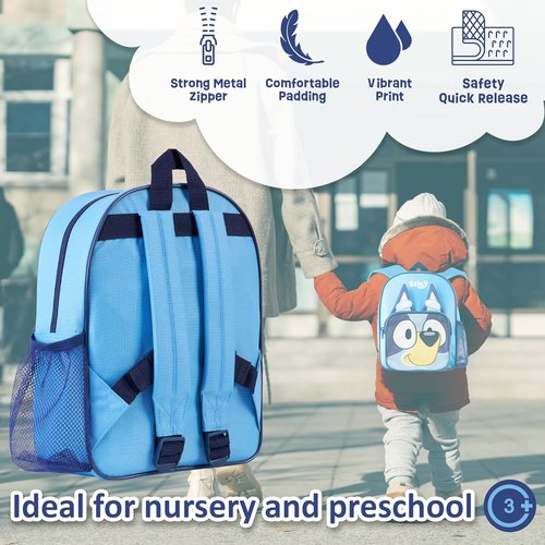 Bluey Mini Backpack - Kids' Adjustable Travel Bag | 11.5x9 in, Perfect for Picnics & Gifts (Blue)
